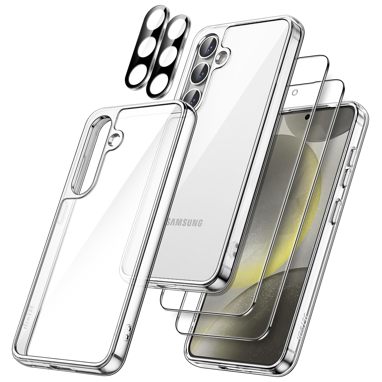 JETech 5 in 1 Case for Samsung Galaxy S24 5G with 2-Pack Each Tempered Glass Screen Protector and Camera Lens Protector, Non-Yel