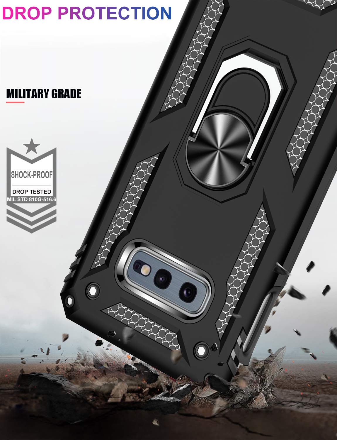 Ikazz For Galaxy S10E Case With Screen Protector,Military Grade Shockproof Heavy Duty Protective Phone Cover Pass 16Ft Drop Test