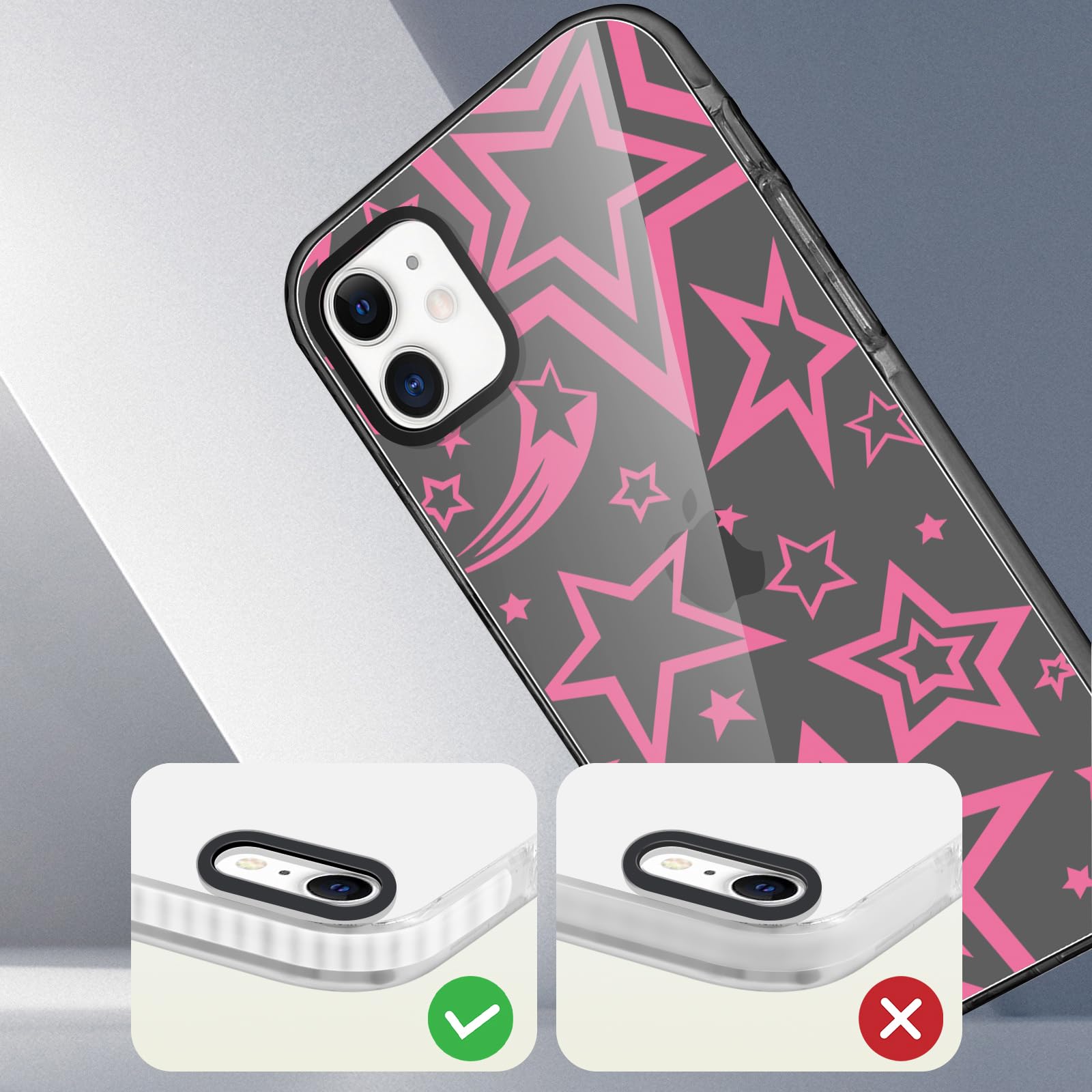 Rumdey 2 Pack Cute Stars Phone Case For Apple Iphone 12 Mini 5.4 Inches, Aesthetic Soft Slim Anti Yellowing Shockproof Tpu Fashi