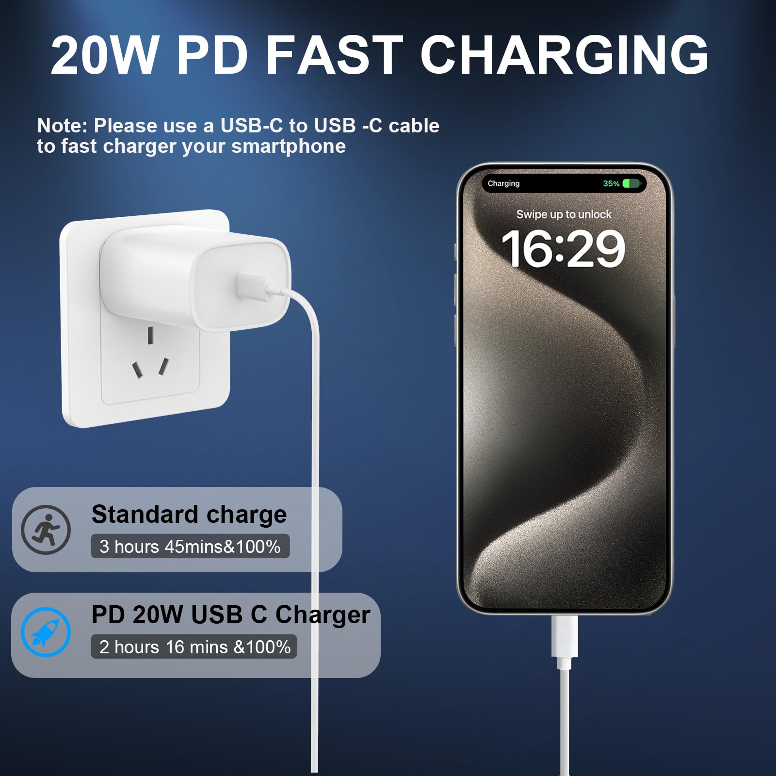 Phone 15 Pro Max Fast Charger,Phone Charger Fast Charging,20W Usb C Phone Fast Charger Block & 6.6Ft Long Usb C Cable For Phone