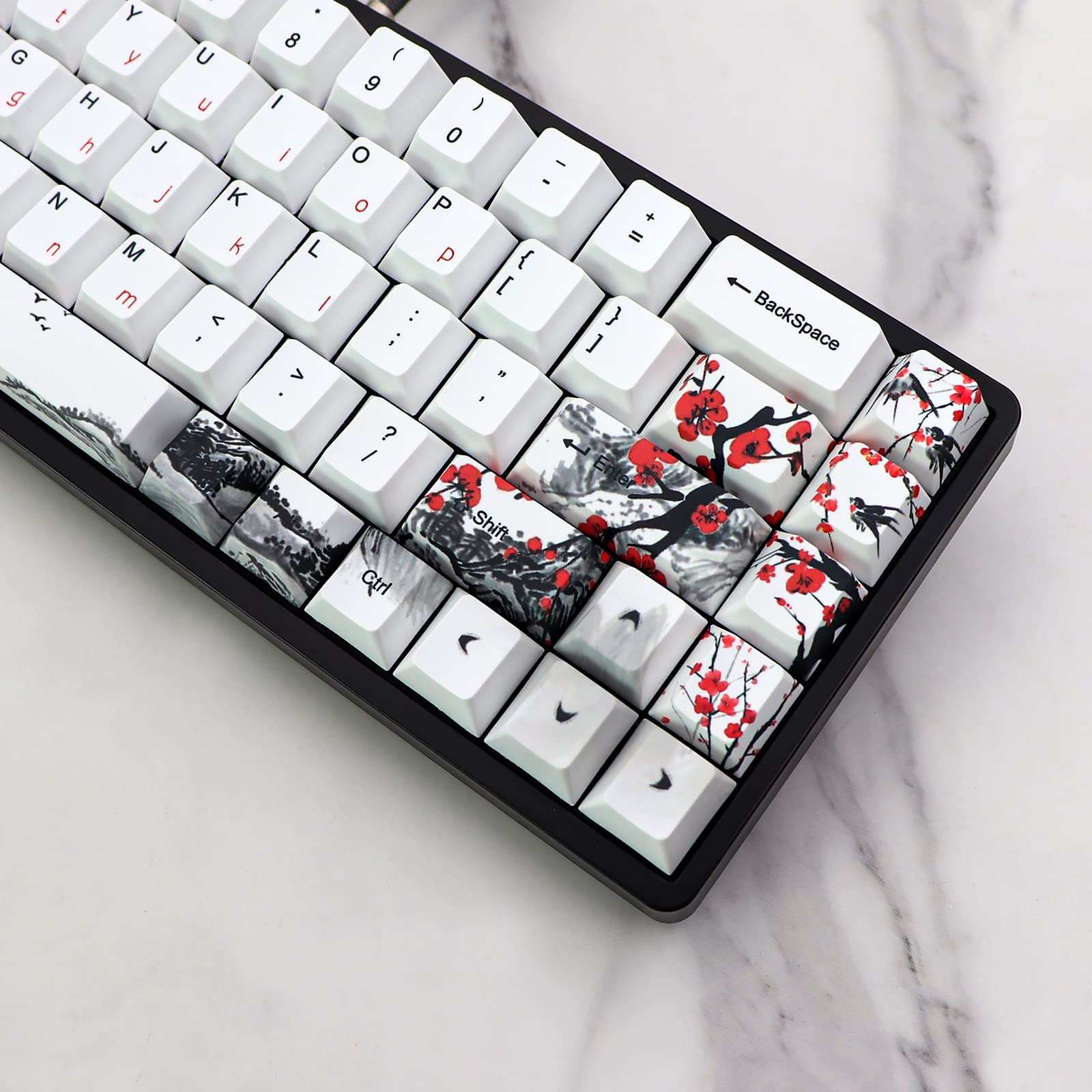 Jsjt Plum Blossom Keycaps 135 Keys Pbt Dye Sublimation Key Caps Cherry Profile Custom Keycaps With Keycap Puller For Cherry Gate