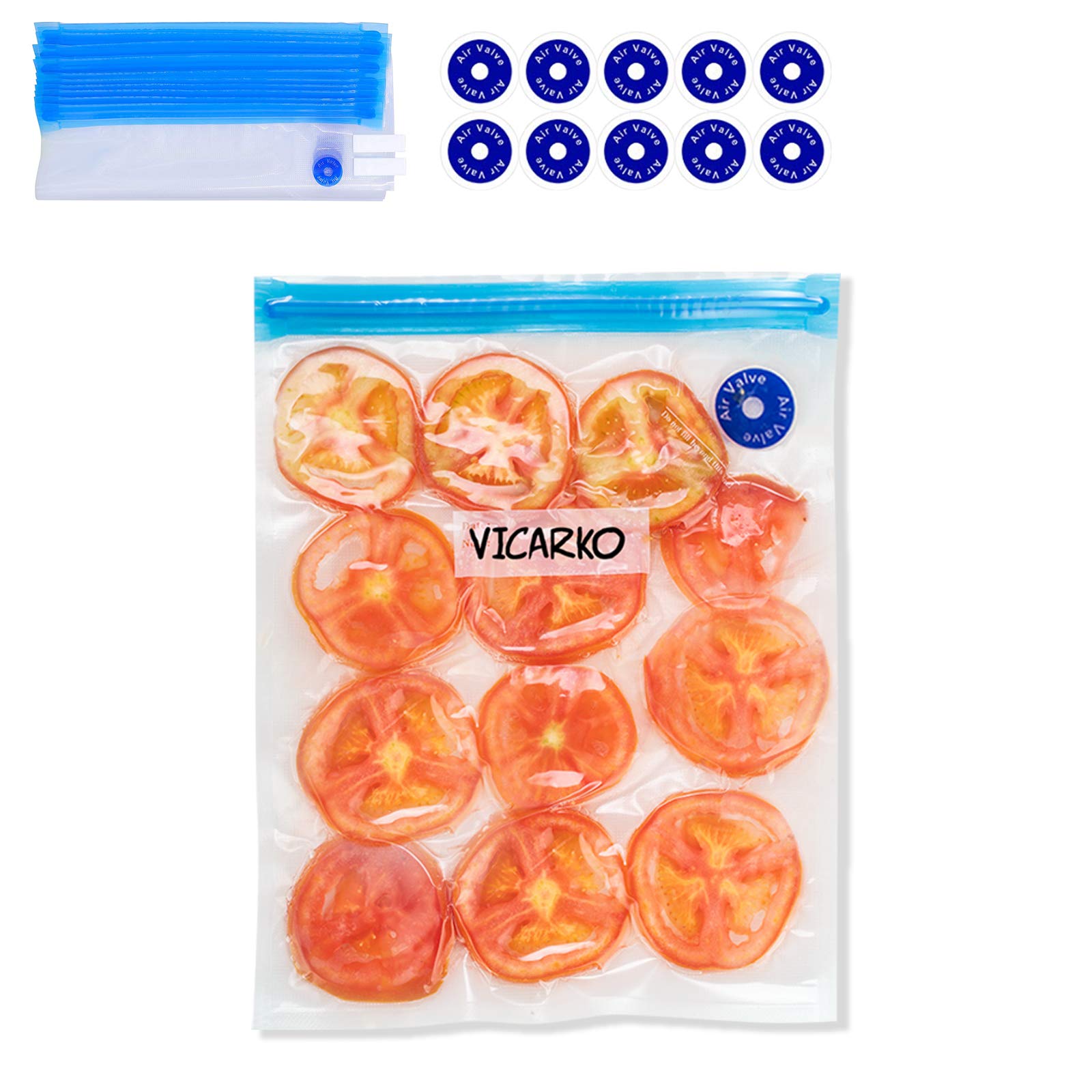 Vicarko 30 Vacuum Zipper Bags, Vacuum Sealer Bags, Food Storage, Reusable Bags, With Double Layers, Bpa Free, 1.4L, 8.5 X 8.5'