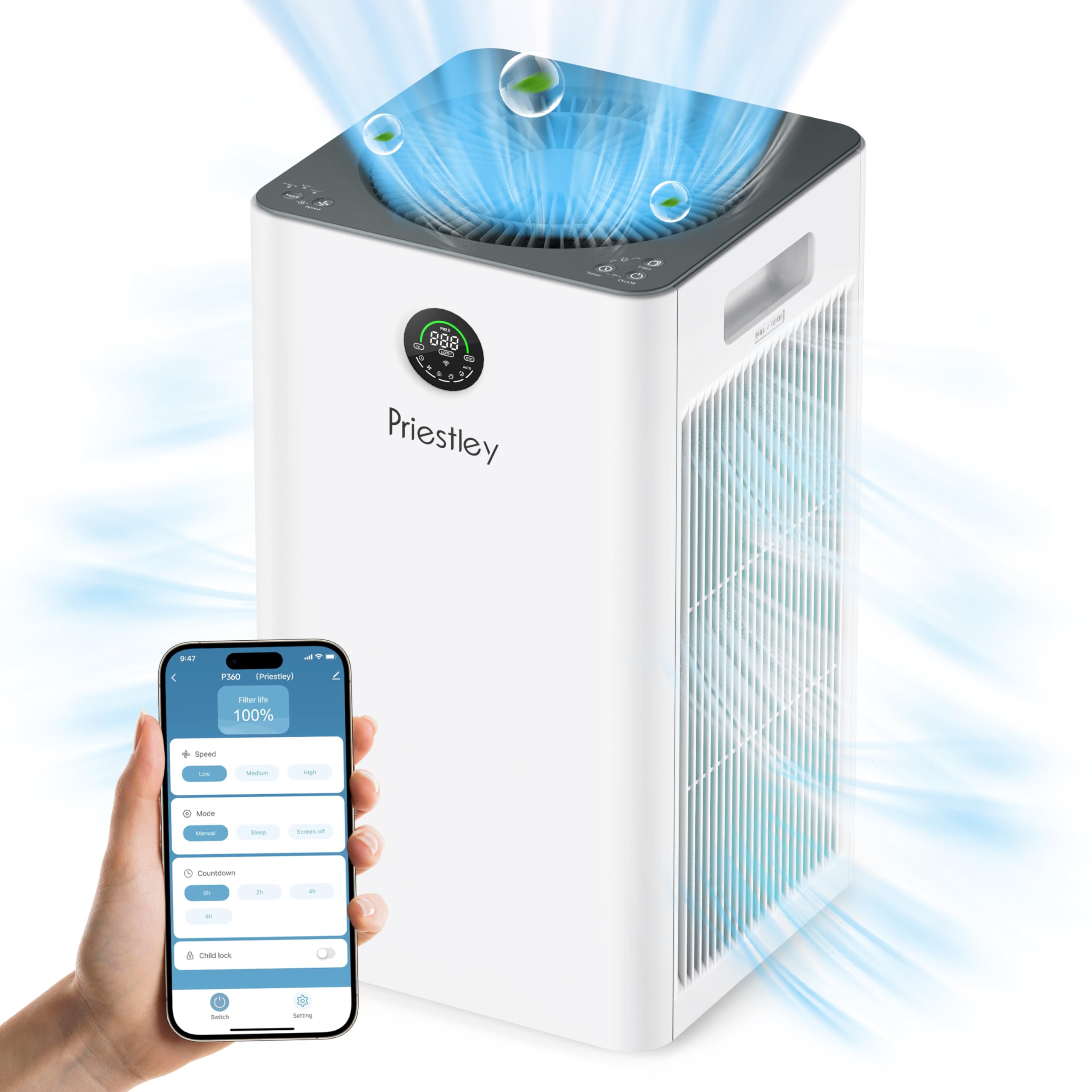 Air Purifiers, Air Purifier For Home, Large Room Up To 1500 Ft, 3 Stage Filtration System, Removes 99.97% Of Particles, H13 True