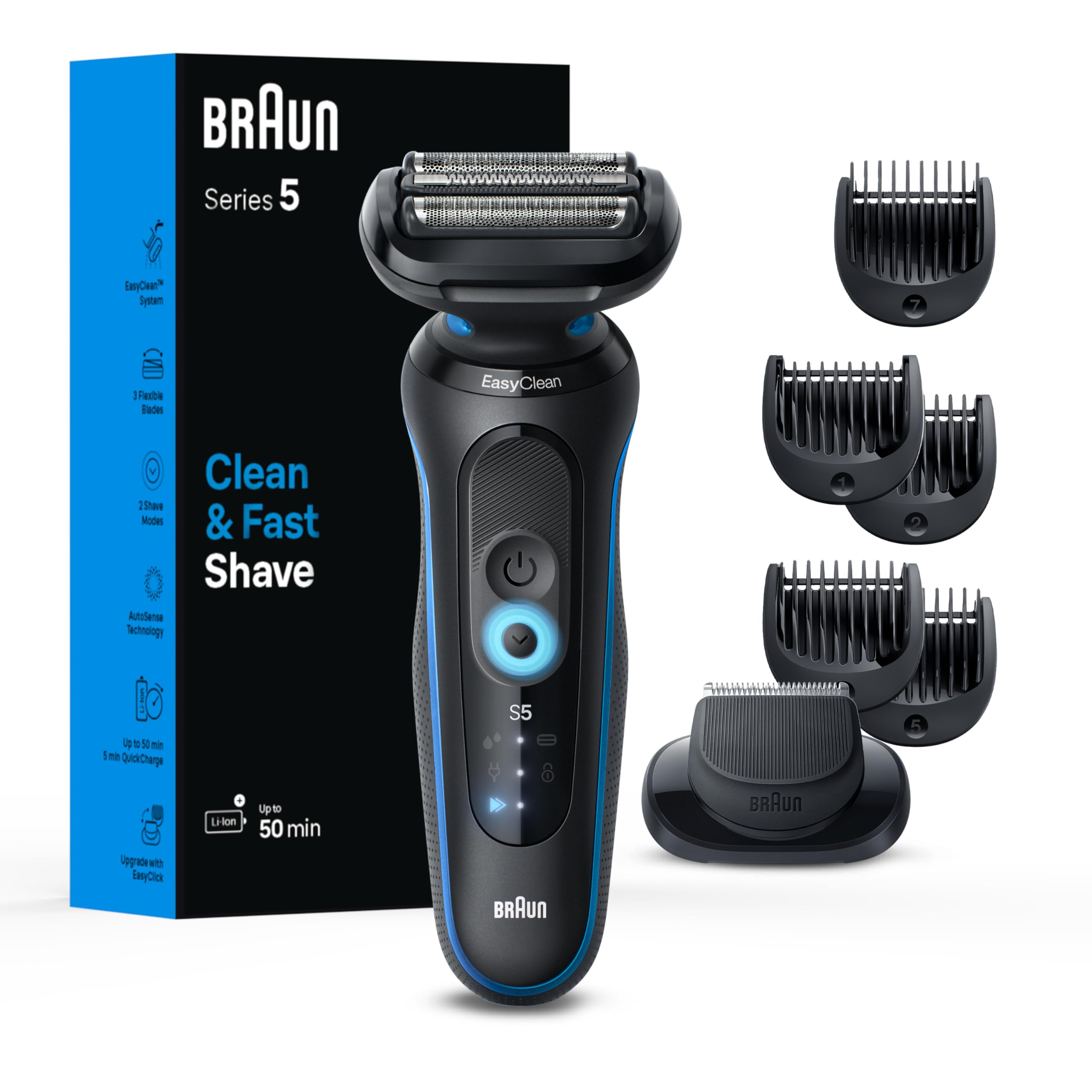 Braun Electric Shaver For Men, Series 5 5120S, Wet & Dry Shave, Turbo Shaving Mode, Foil Shaver, Engineered In Germany, With Bea