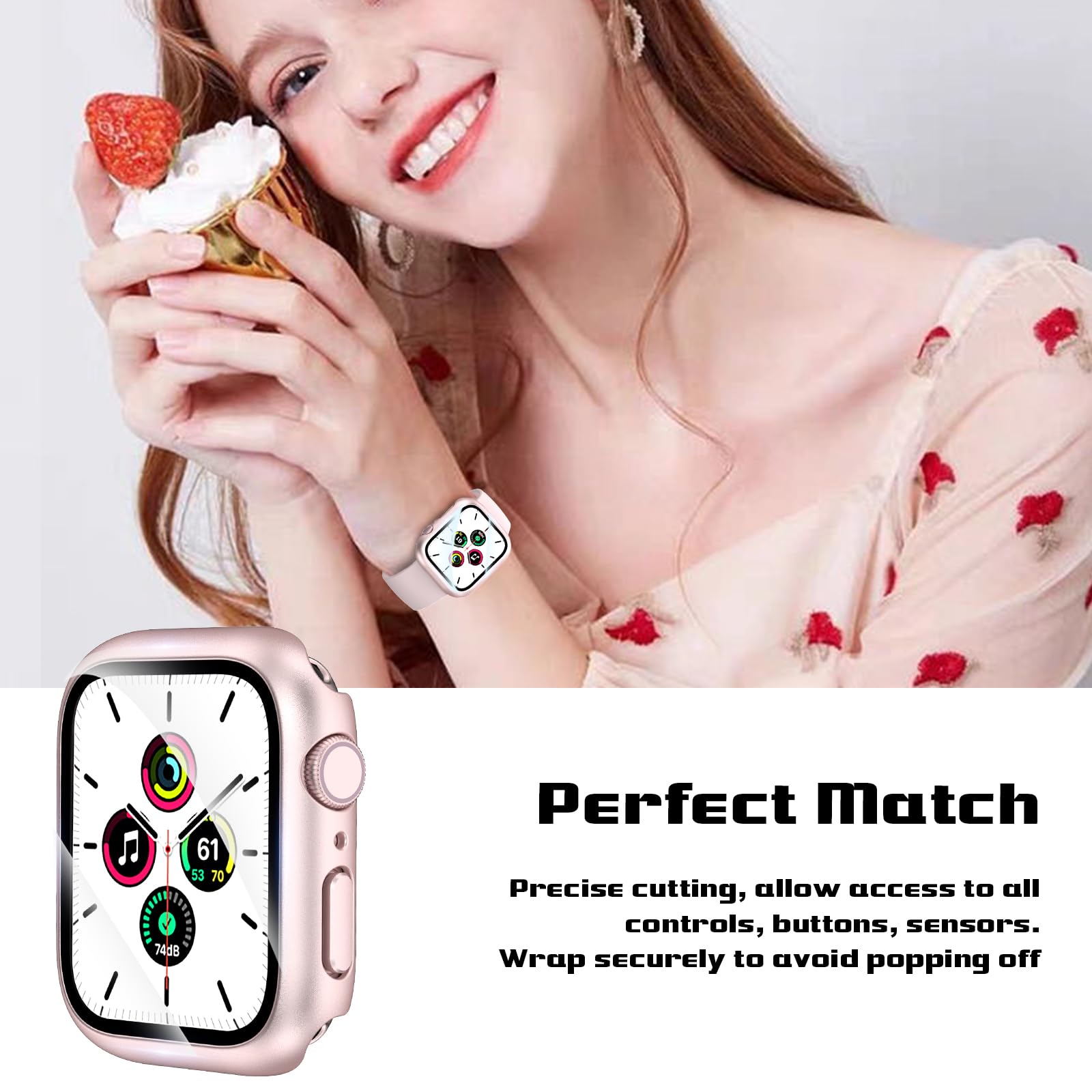 Ewuonu 2 Pack Hard Case For Apple Watch Series 9 Series 8/7 41Mm Screen Protector, Tempered Glass Bumper Anti Scratch Hd Ultra T