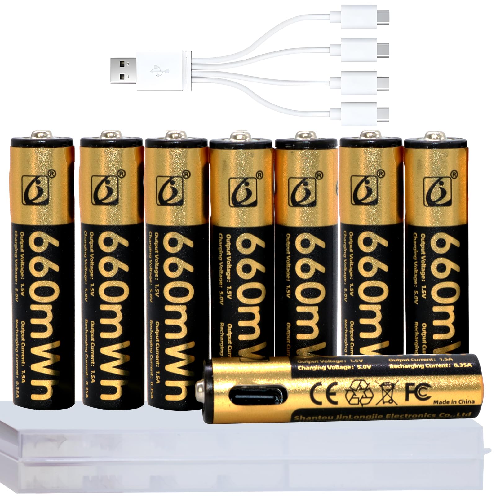 Tosiicop AAA Rechargeable Lithium Batteries - 8 Pack USB-C Rechargable Li-Ion Battery 1.5V 660mWh with 4 in 1 USB to Type-C Char