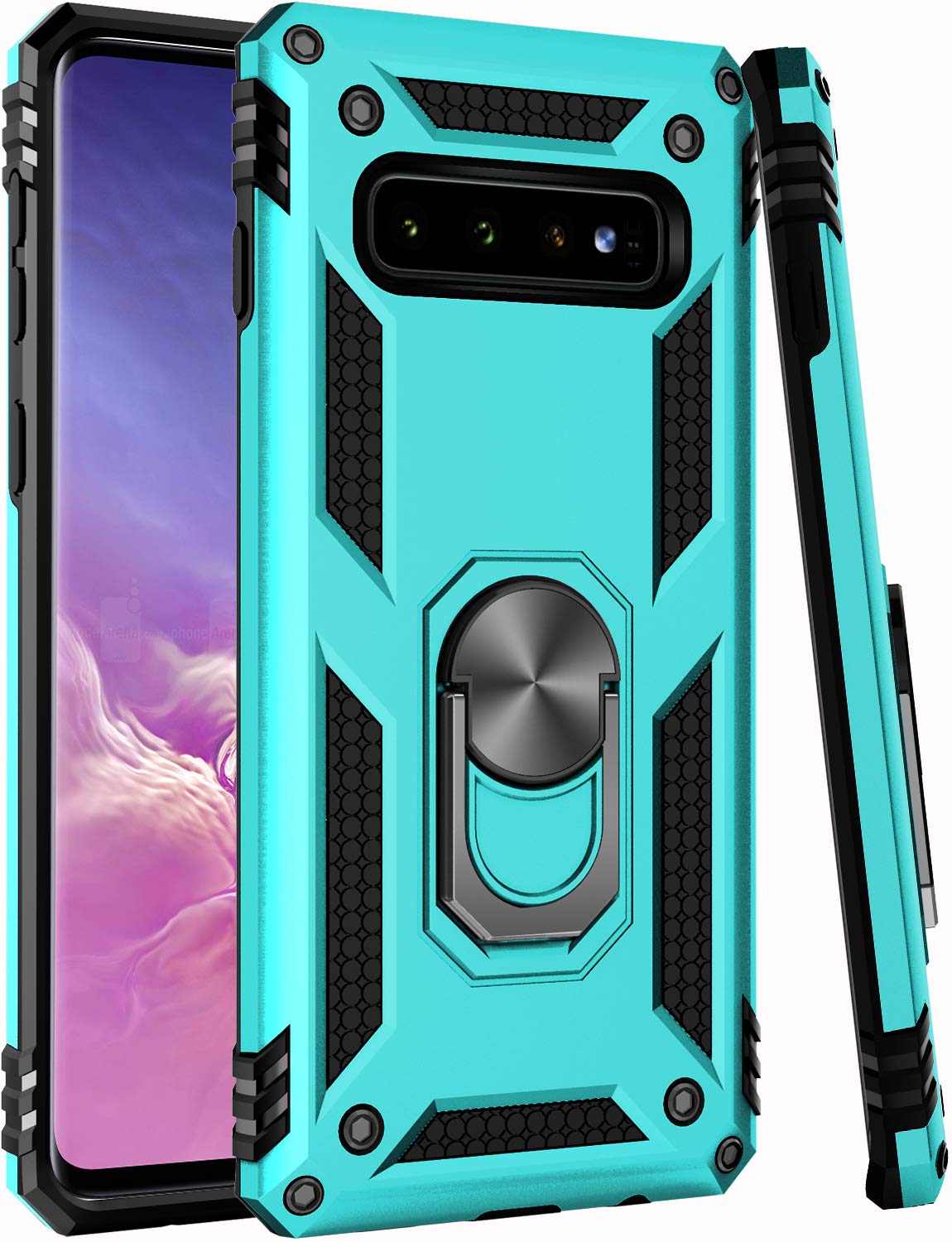 LUMARKE Samsung Galaxy S10 Plus Phone Case 16ft Drop Tested Magnetic Ring Kickstand Teal Plastic
