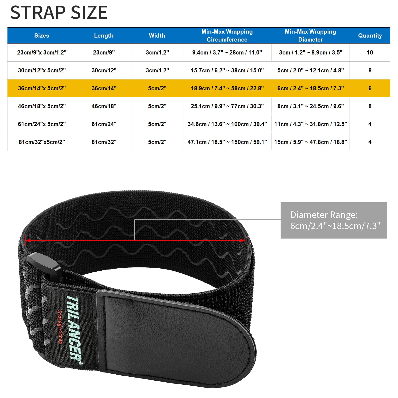 Trilancer Elastic Cinch Straps With Anti Slip Strips, 14 ''X 2'' (6 Pack) Multipurpose Hook And Loop Bundling Straps For Hose, C
