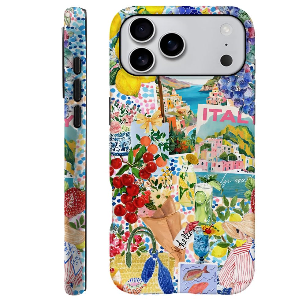 Compatible with iPhone 17 Pro Max,Durable & Shockproof Phone Case Cover Design - Grapes Coast Collage Watercolor Dots