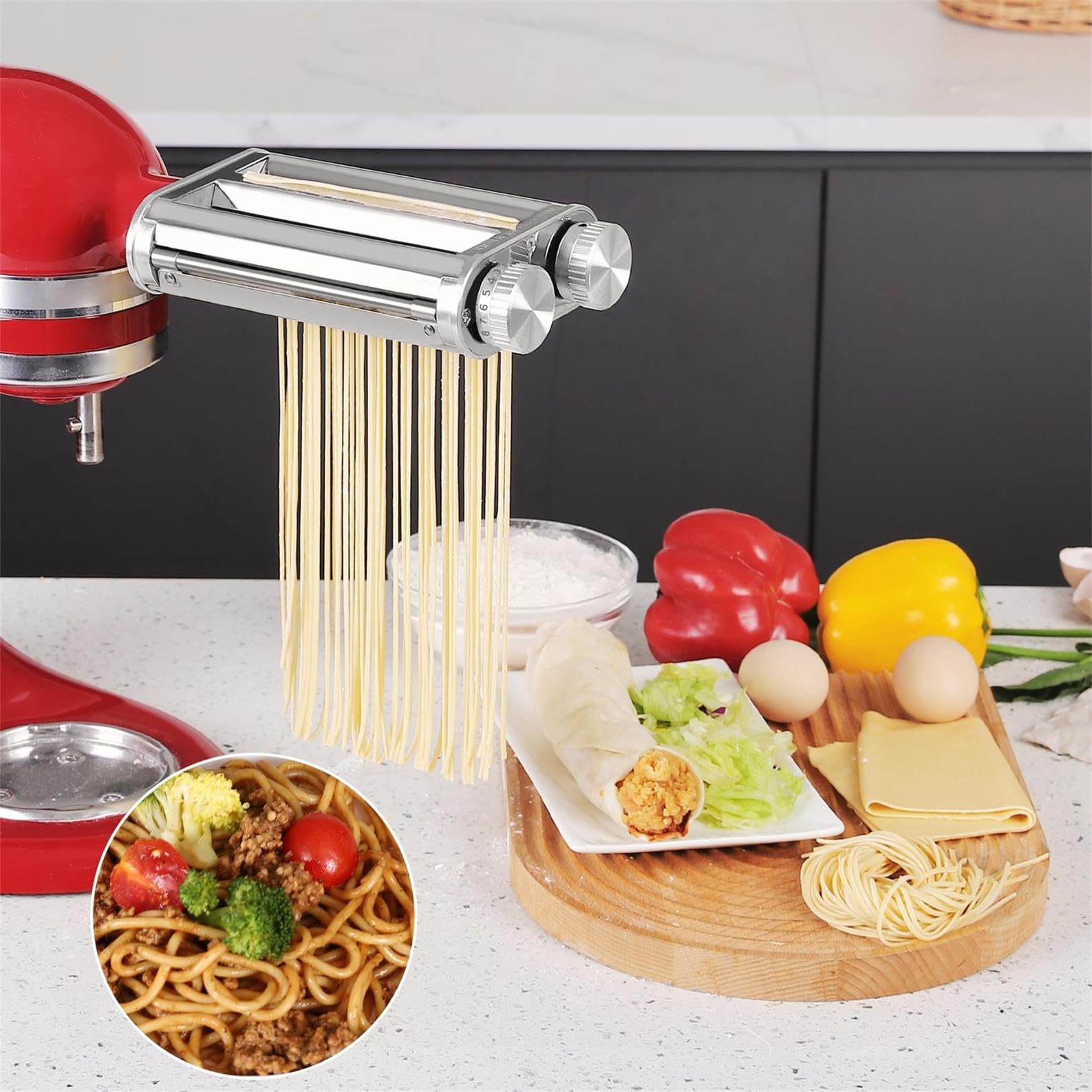 Favorkit Pasta Maker Attachment 3 In 1 Set Compatible For Kitchenaid Mixers Plus Hub Knob Screw Accessory Included Pasta Sheet R