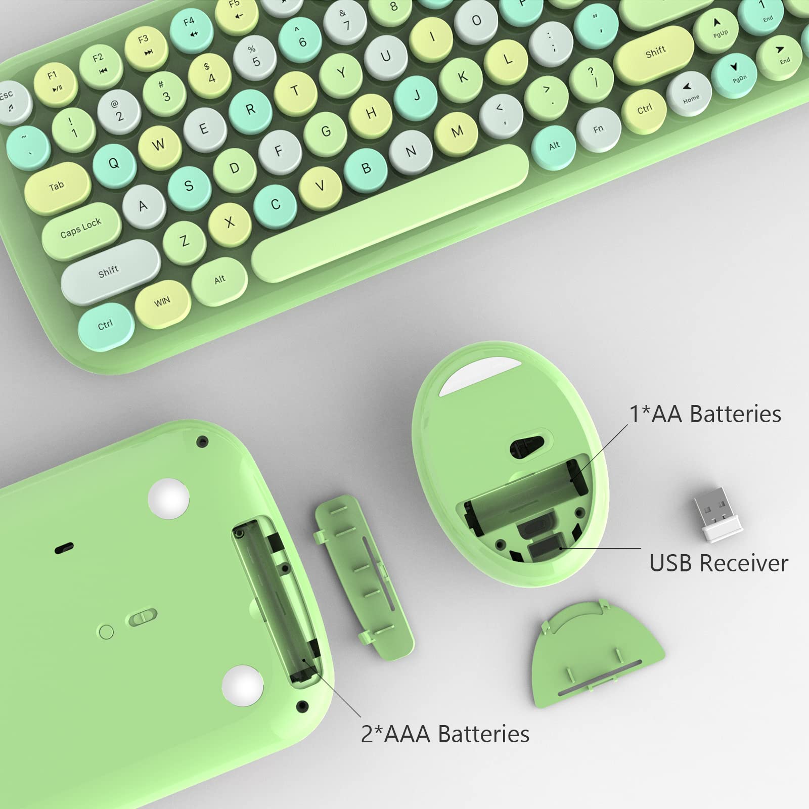 Mofii Wireless Keyboard And Mouse Combo, 2.4Ghz Rf, Green Colorful, Indoor, 33Ft Range, Plug & Play