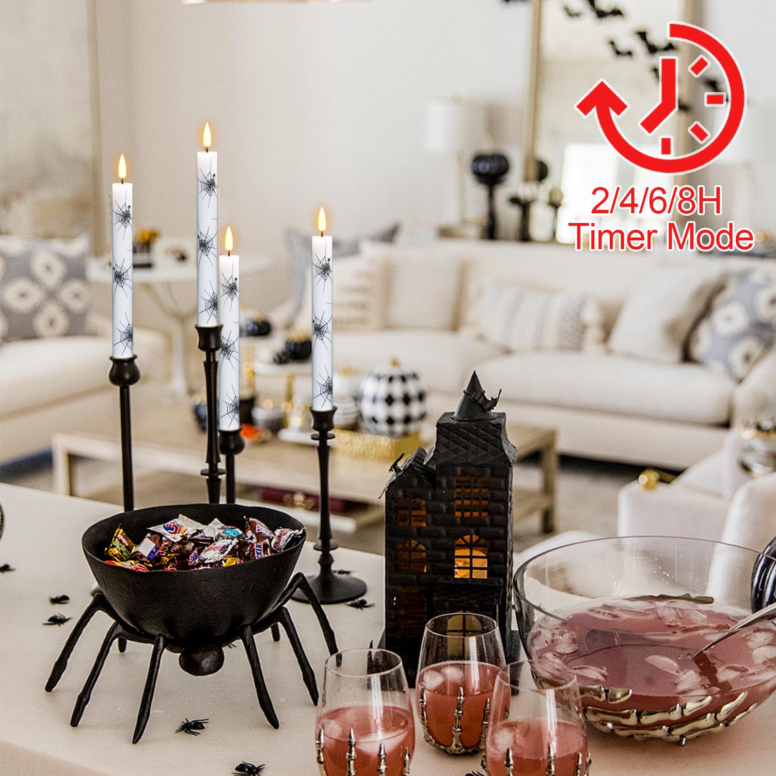 Genswin Real Wax Flameless Taper Candles, 4 Pack Halloween Led Taper Candles Battery Operated With Remote Timer, Flameless Candl