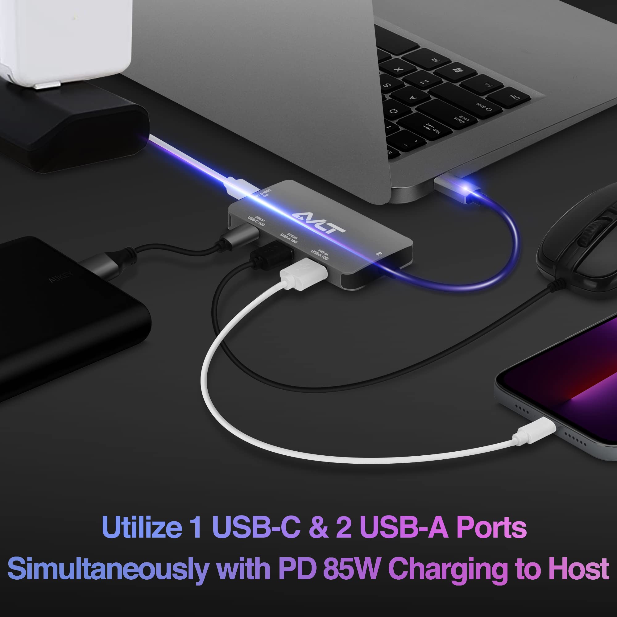 Avlt 4 Port Usb 3.1 Gen 2 Type C 10G Hub With 85W Pd Charging   Portable Multiport Adapter   Fast Data Transfer And Charging For