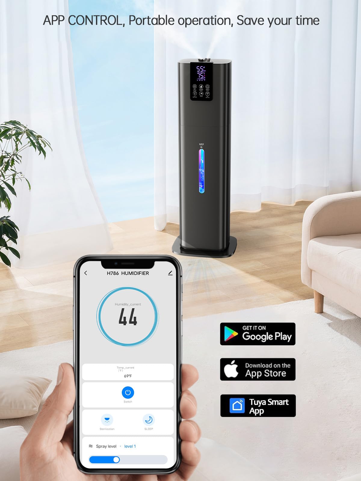 8L Smart Humidifier For Large Room Bedroom, Cover Up To 505Ft, Easy Top Fill, Remote & App Control, Aroma Box, Rgb Light, Last 4