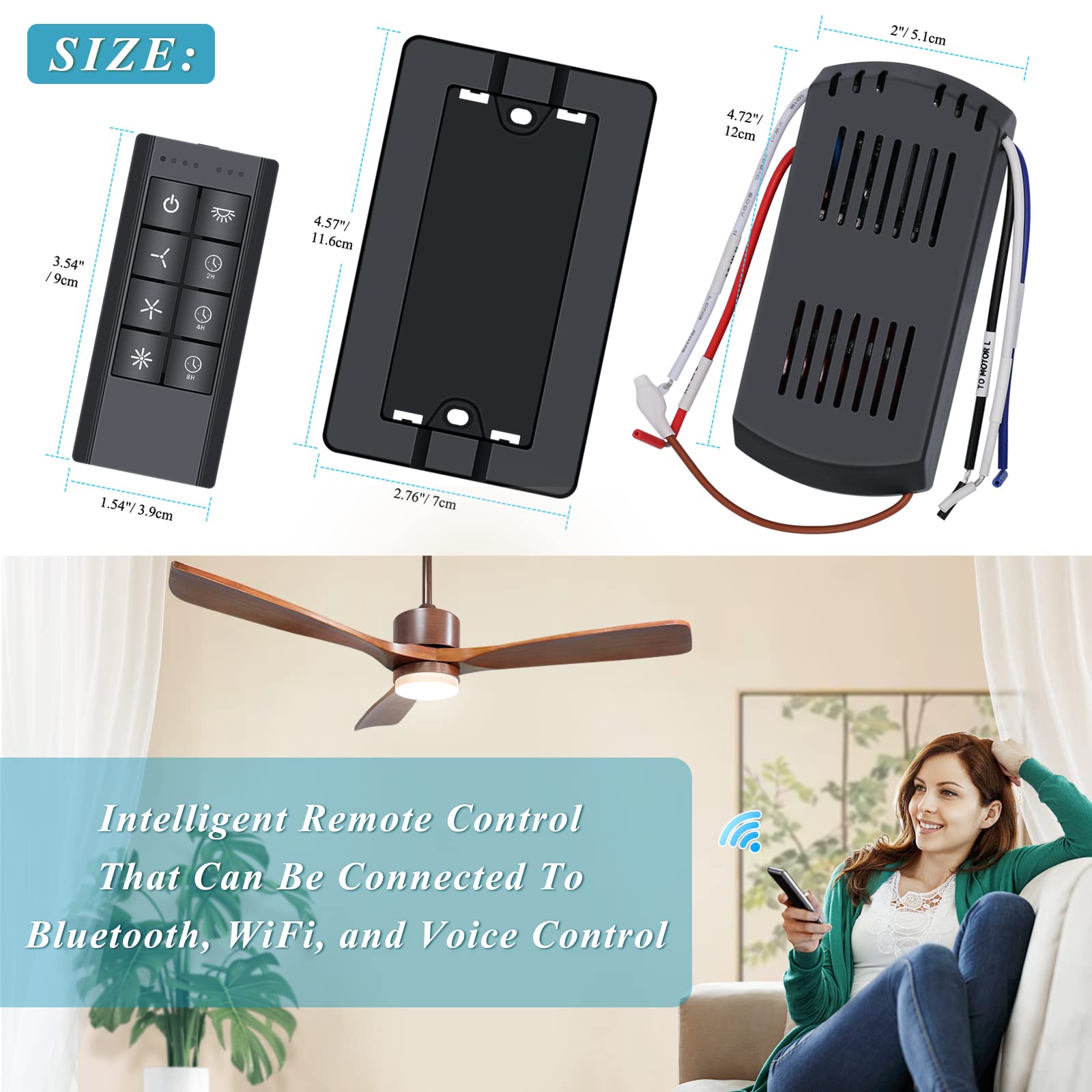 Universal Smart Wifi Ceiling Fan Remote Control Kit, Ceiling Fan Control And Dimmer Light Switch, Compatible With Alexa, Google