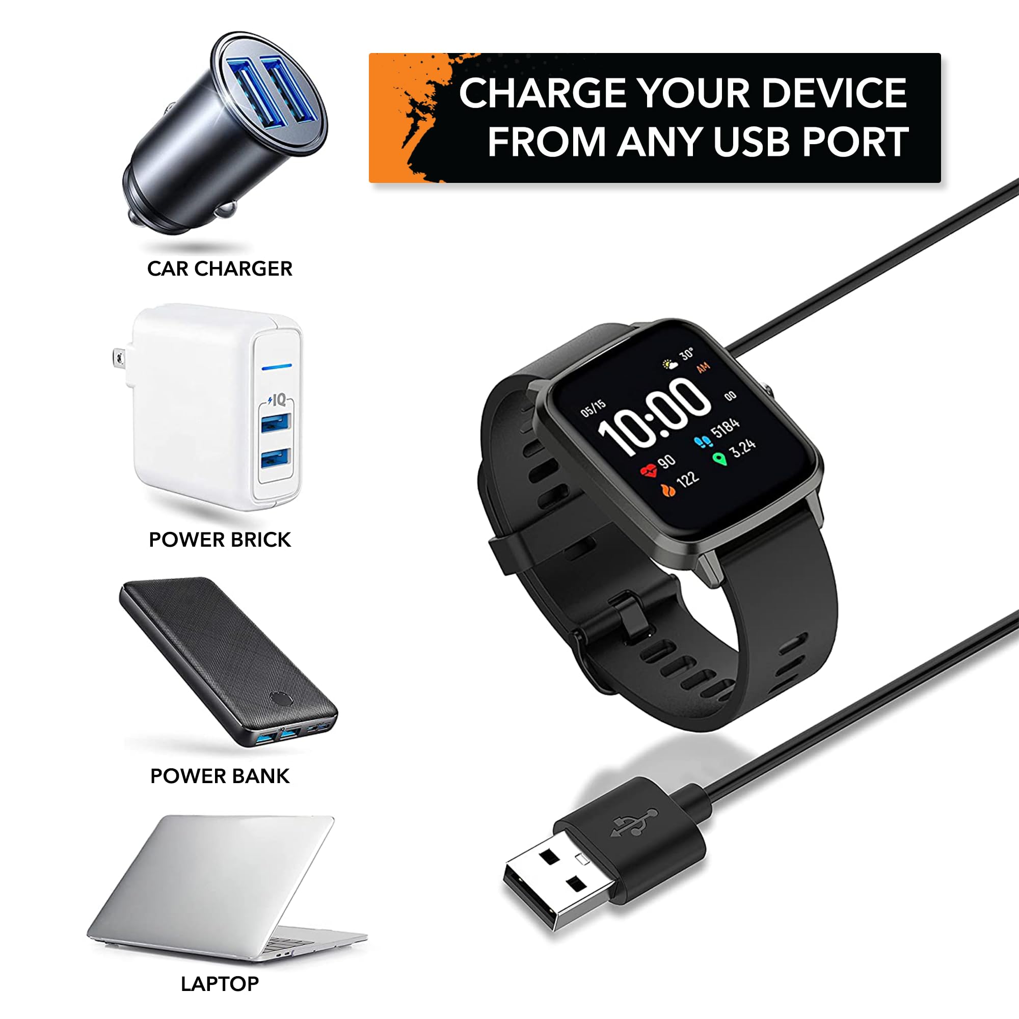 Gearplex Charging Usb Cable (2 Pin Magnetic) For Smart Watch Bluetooth Devices Black (Size- 2.5 Mm- 2 Pack)