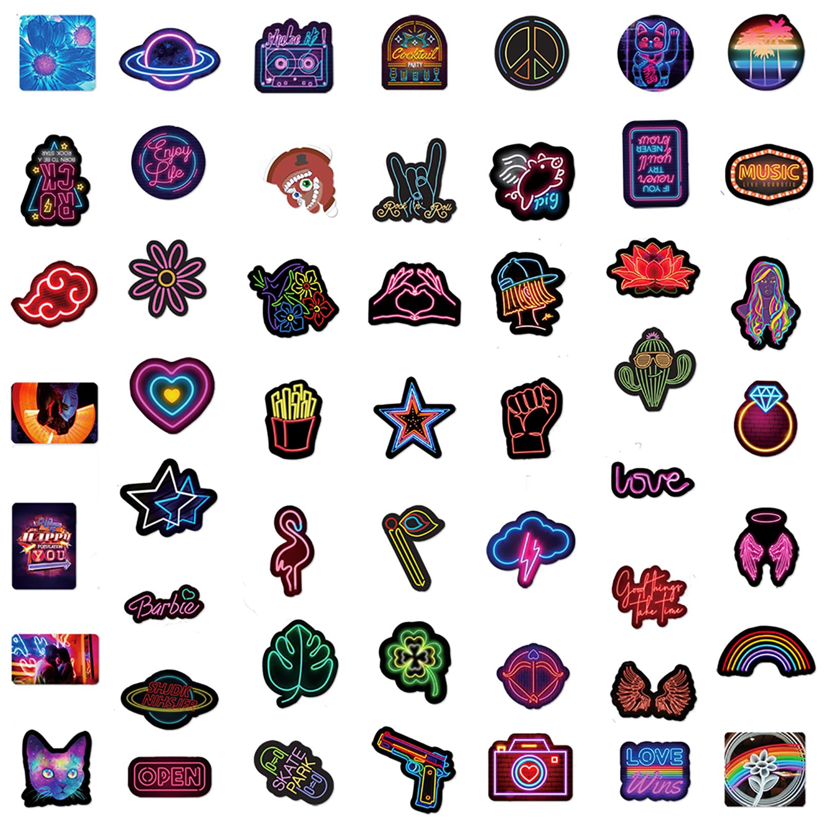 100Pcs Cool Neon Light Stickers For Kids Teens Adults, Trendy Graffiti Waterproof Vinyl Neon Stickers Pack For Water Bottle, Gui