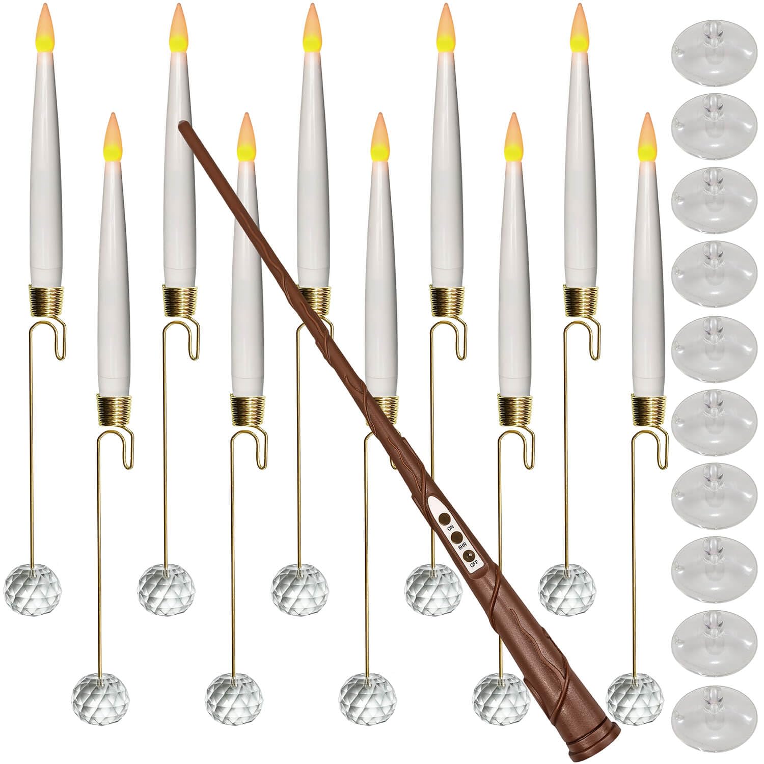 Knoste Christmas Tree Candles-Wand Remote-Crystal Ball Hooks-Suction Cups, 10 Pcs Battery Operated Window Candles, Flickering Wa