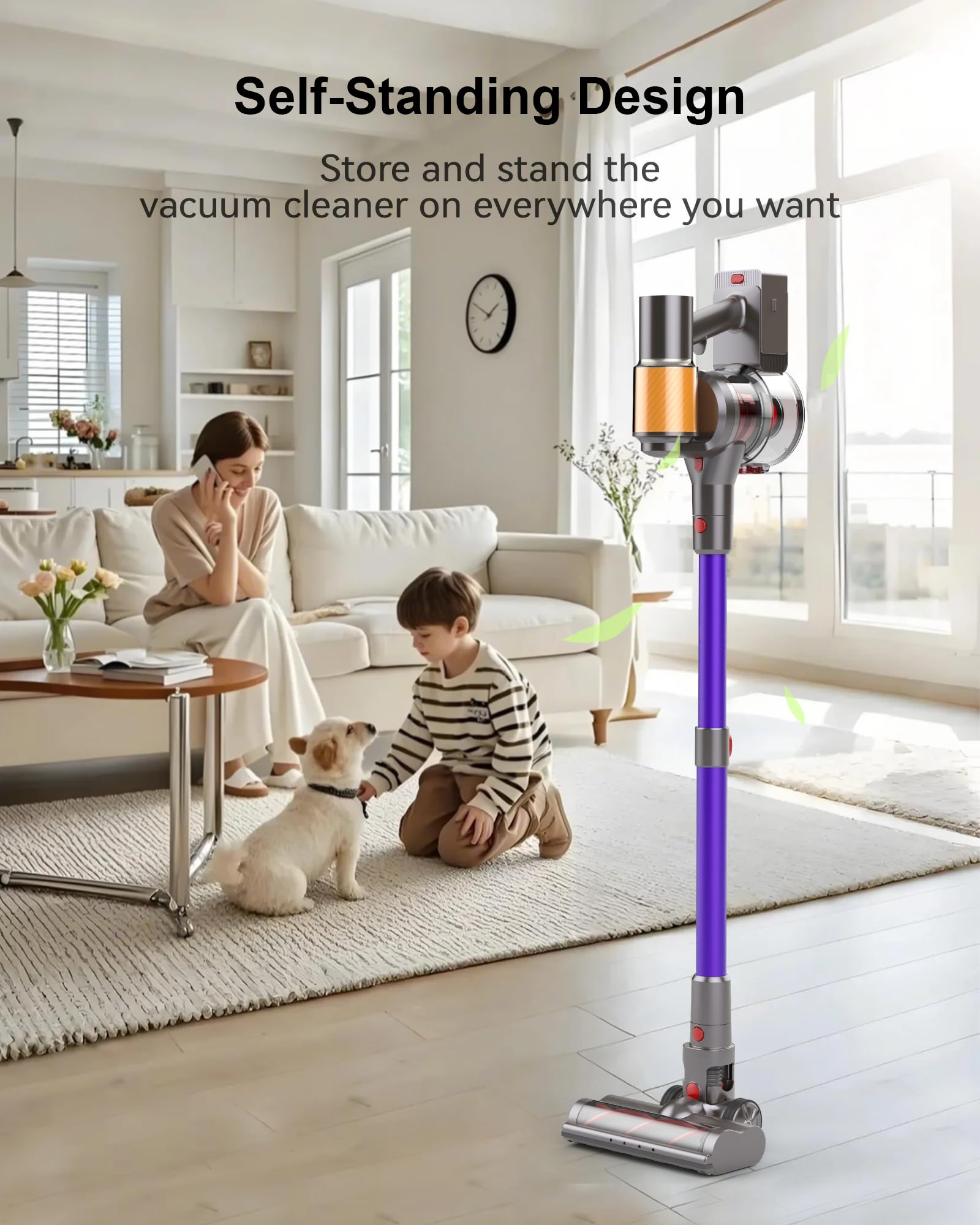 Snowkuna Cordless Vacuum Cleaner, 2 Batteries 120 Mins Runtime 45Kpa 550W, Stick Vacuum With Anti-Tangle Design, Self-Standing,