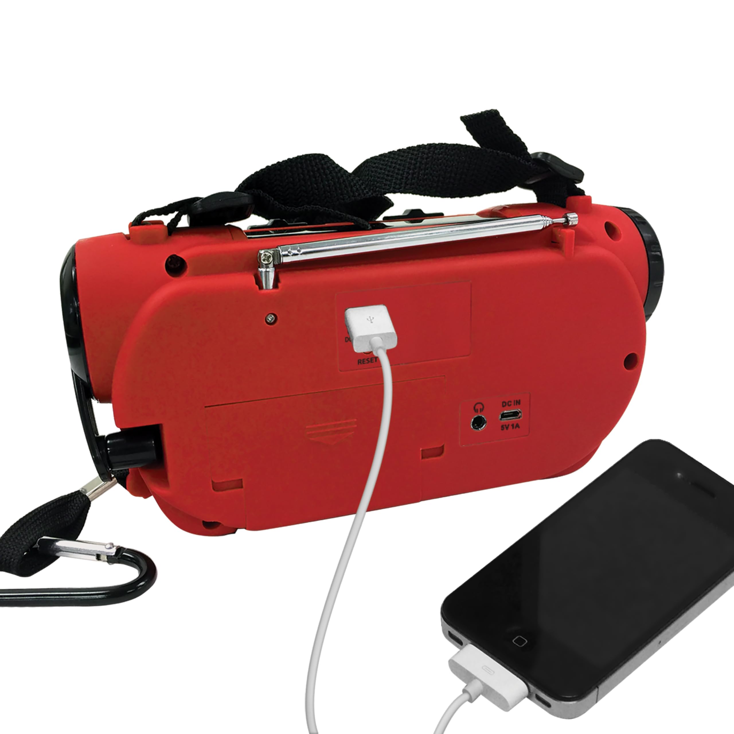 Jensen Jep 650 Portable Digital Am/Fm Weather Radio With Weather Alert, Flashlight, And 4 Way Charging, Red, Jep 650