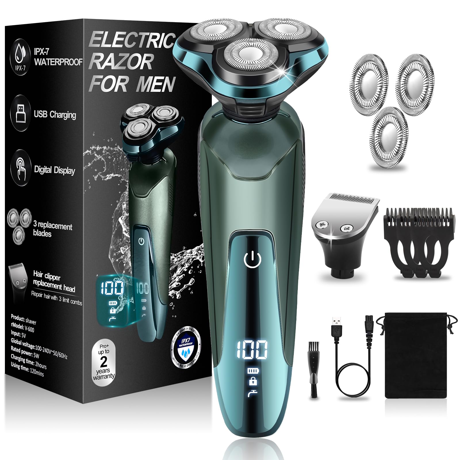 Electric Razor For Men,2024 Mens Electric Razors For Shaving Face,Led Display/Waterproof/Rechargeable Electric Shaver For Men In