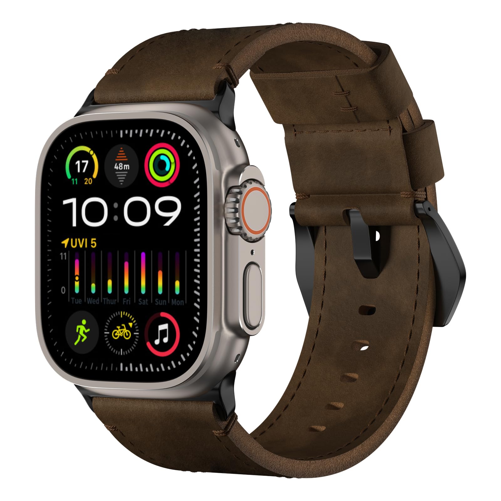 Vsant Vintage Leather Band Compatible With Apple Watch Ultra 2 / Ultra Band 49Mm 46Mm 45Mm 44Mm, 26Mm Wide Crazy Horse Leather S