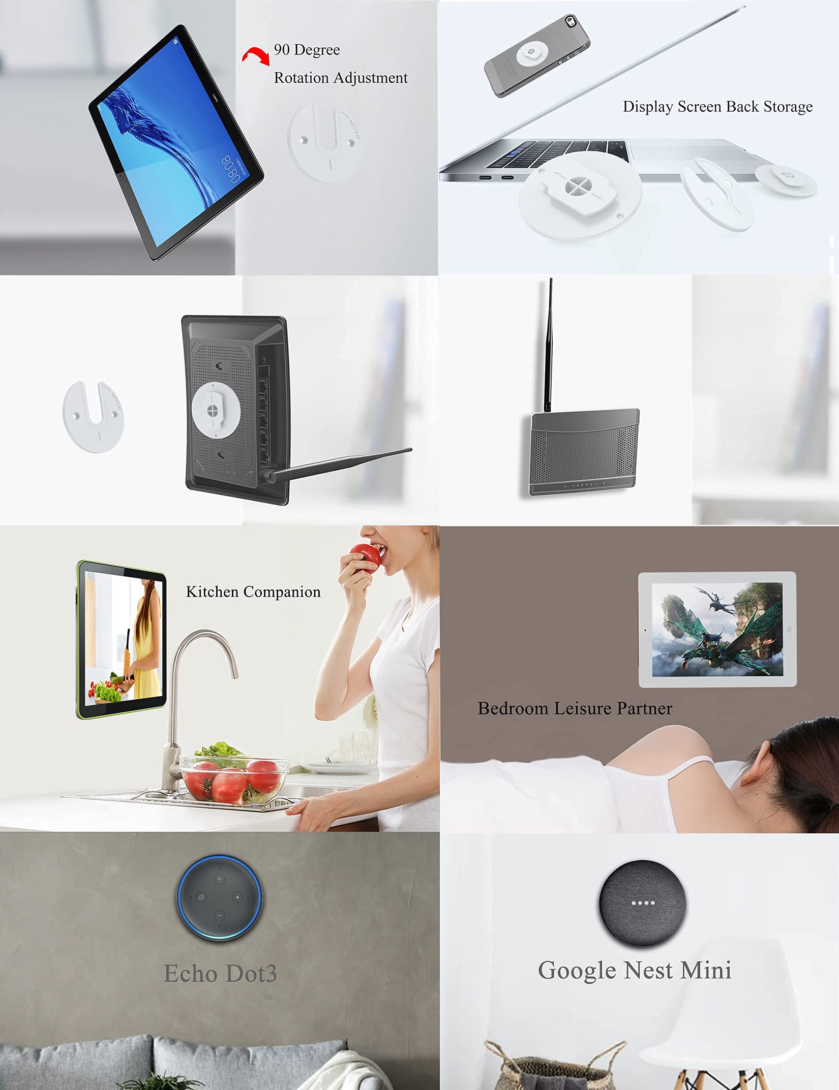 Notmbestm Universal Tablet Wall Mount Adjustable 90 Degree Swivel Ipad Mount Fit For E Reader/Kindle Compatible With Cable Box/S