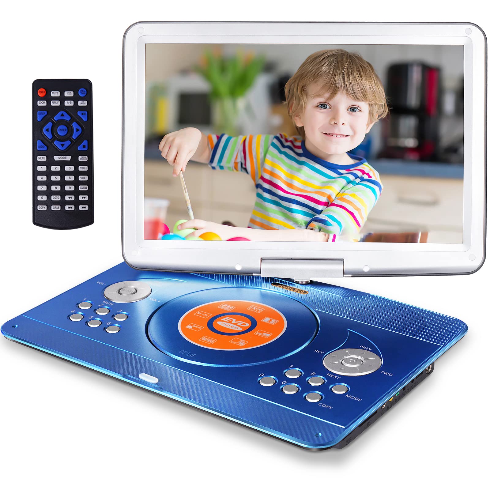 16.9'' Portable Mobile Dvd Player With 14.1'' Large Swivel Screen With 6 Hrs Rechargeable Battery For Kids, Sync Tv, Support Usb