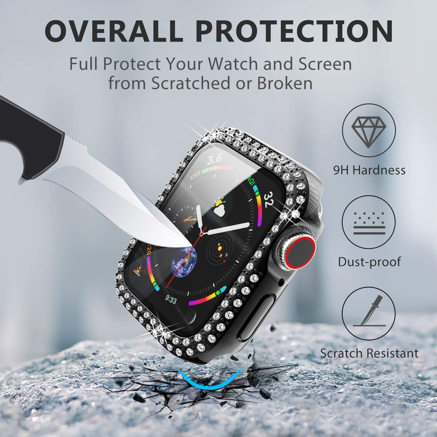 Yolovie (2-Pack Compatible For Apple Watch Series 9 8 7 45Mm Case With Screen Protector, Bling Cover Diamonds Rhinestone Bumper