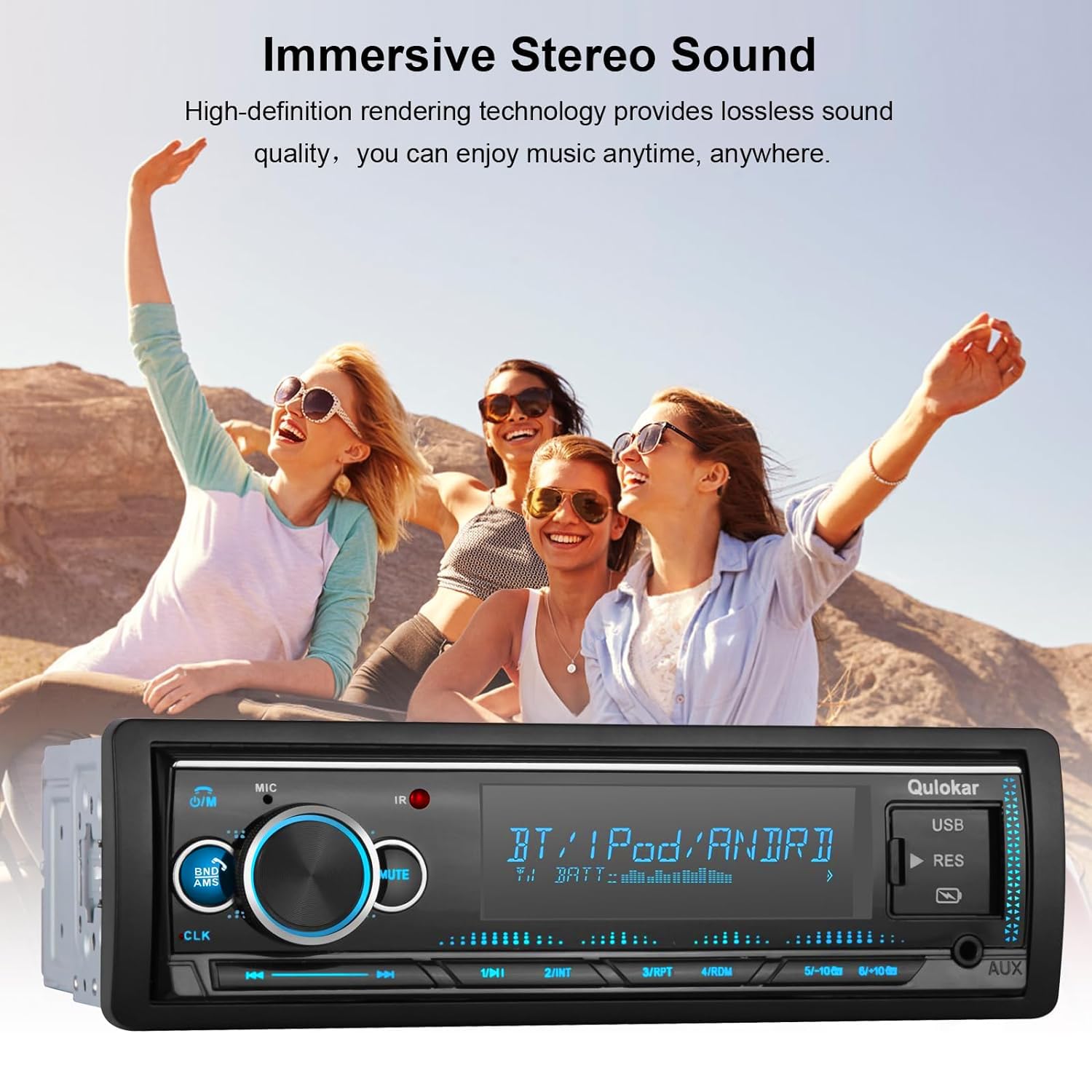 Qulokar Single Din Multimedia Car Stereo Radio,7 Character Lcd,Bluetooth With Hands Free Calling & Music Streaming,Usb Playback