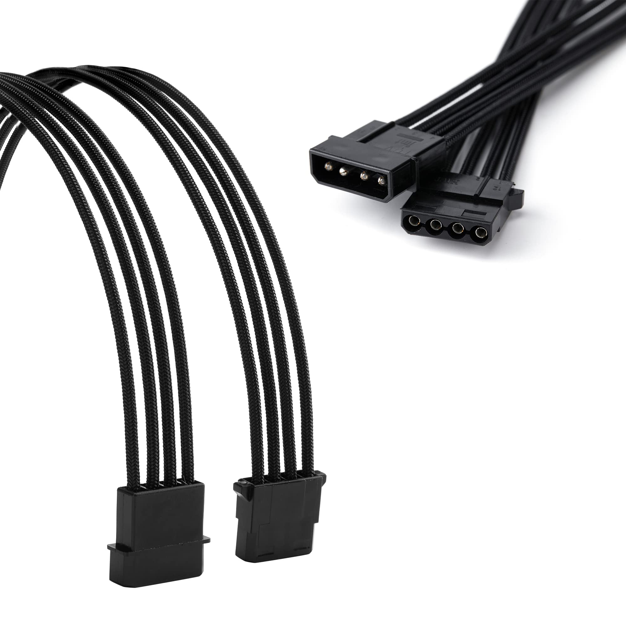 Formulamod Sata + Molex Power Extension Cable Kit, Male To Female 11.8 Inch Extender Sleeve Power Cables (Black)