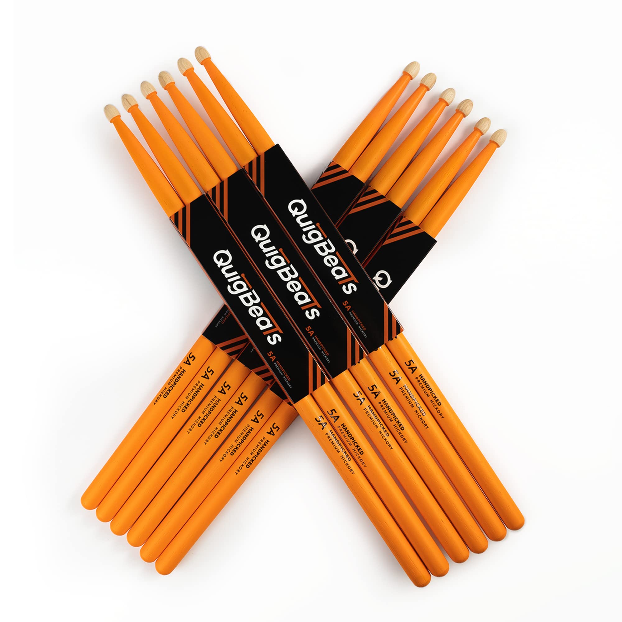 Quigbeats Drum Sticks, Hickory 5A Drumsticks, Drumsticks For Adults & Kids 5A 6 Pairs  Orange