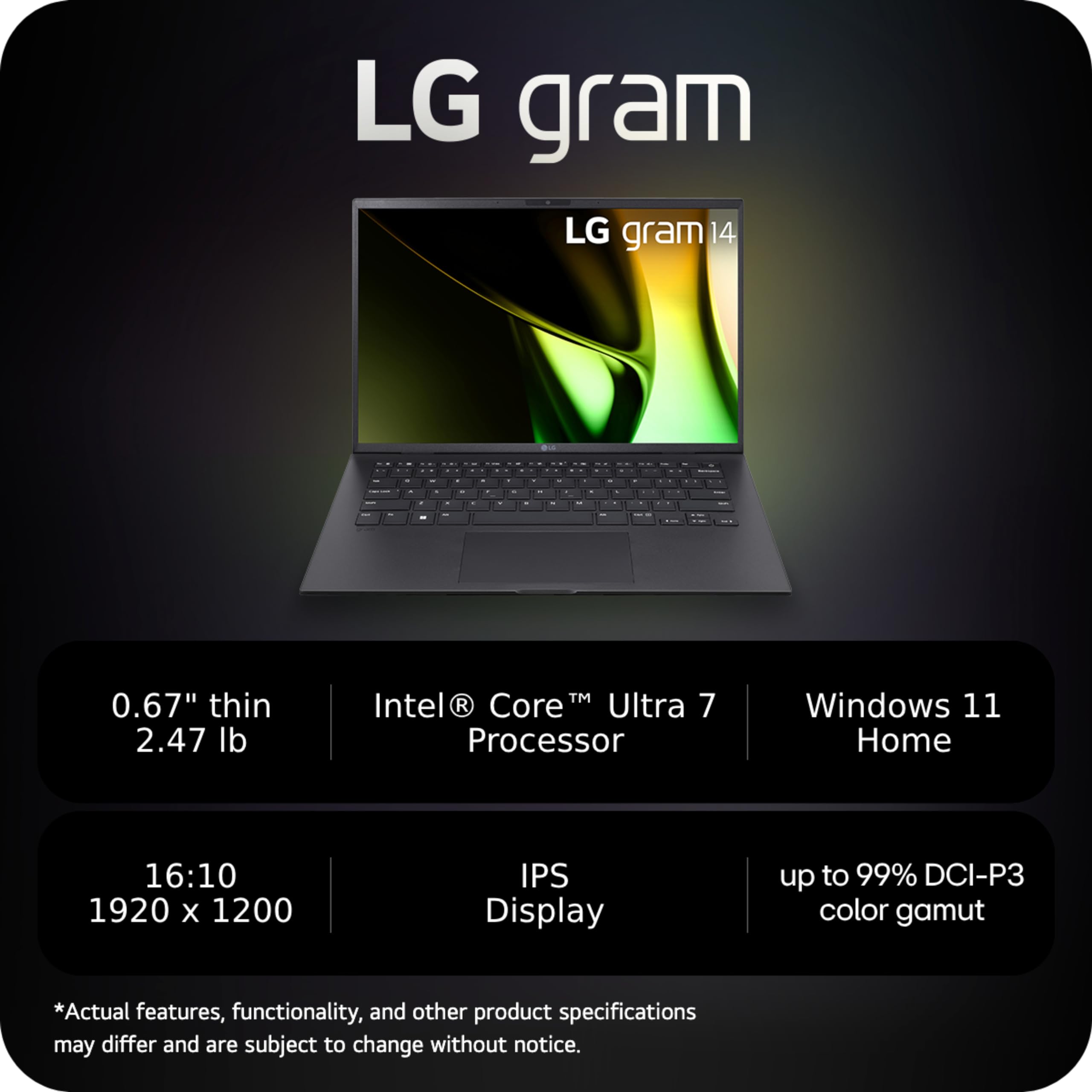 Lg Gram 14-Inch Lightweight Laptop, Intel Evo Edition - Ai-Enabled Intel Core Ultra 7 Processor, Windows 11 Home, 32Gb Ram, 1Tb