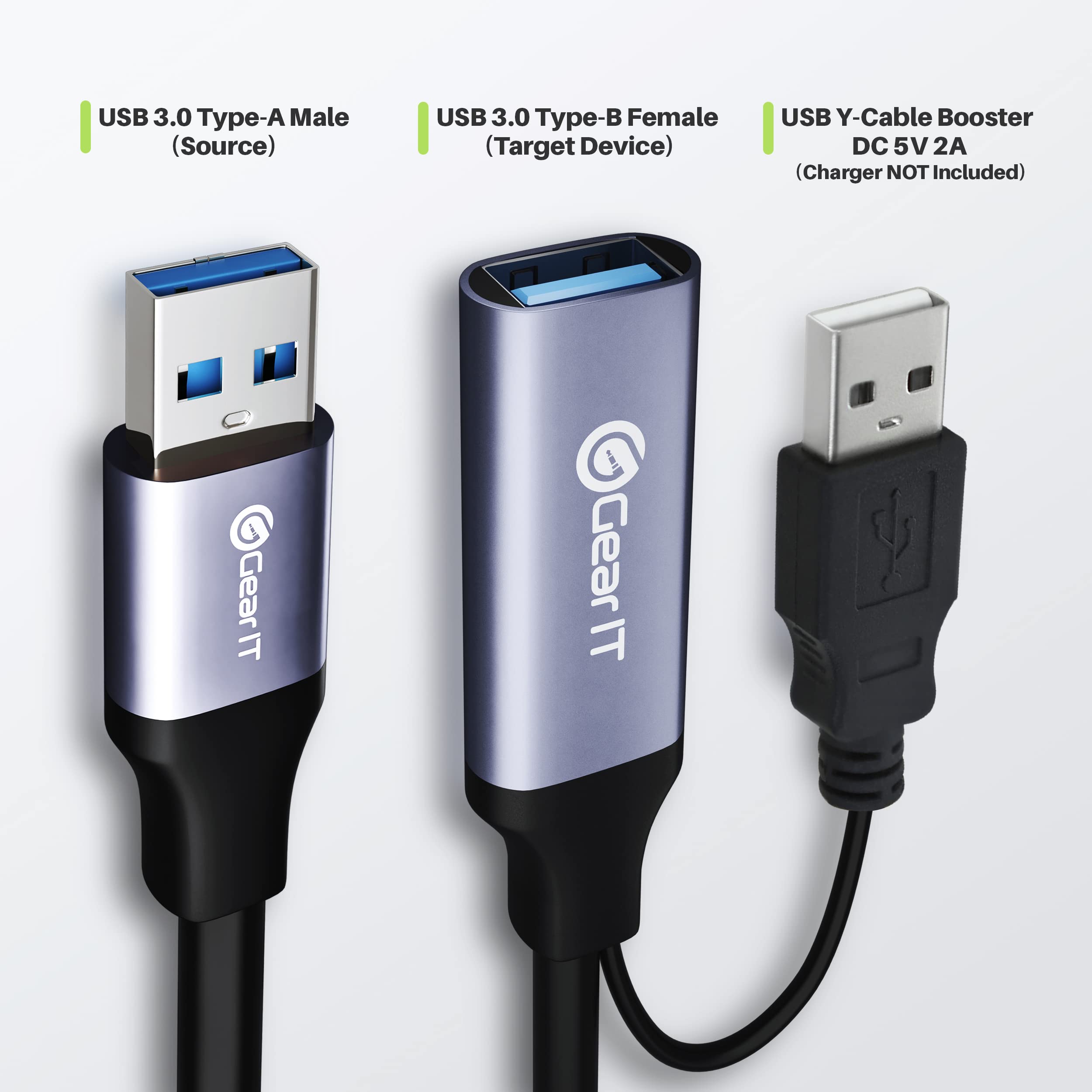 Gearit Usb 3.0 Active Extension Cable (50 Feet) A Male To A Female Usb Repeater With Signal Booster For Oculus Rift, Quest Link,