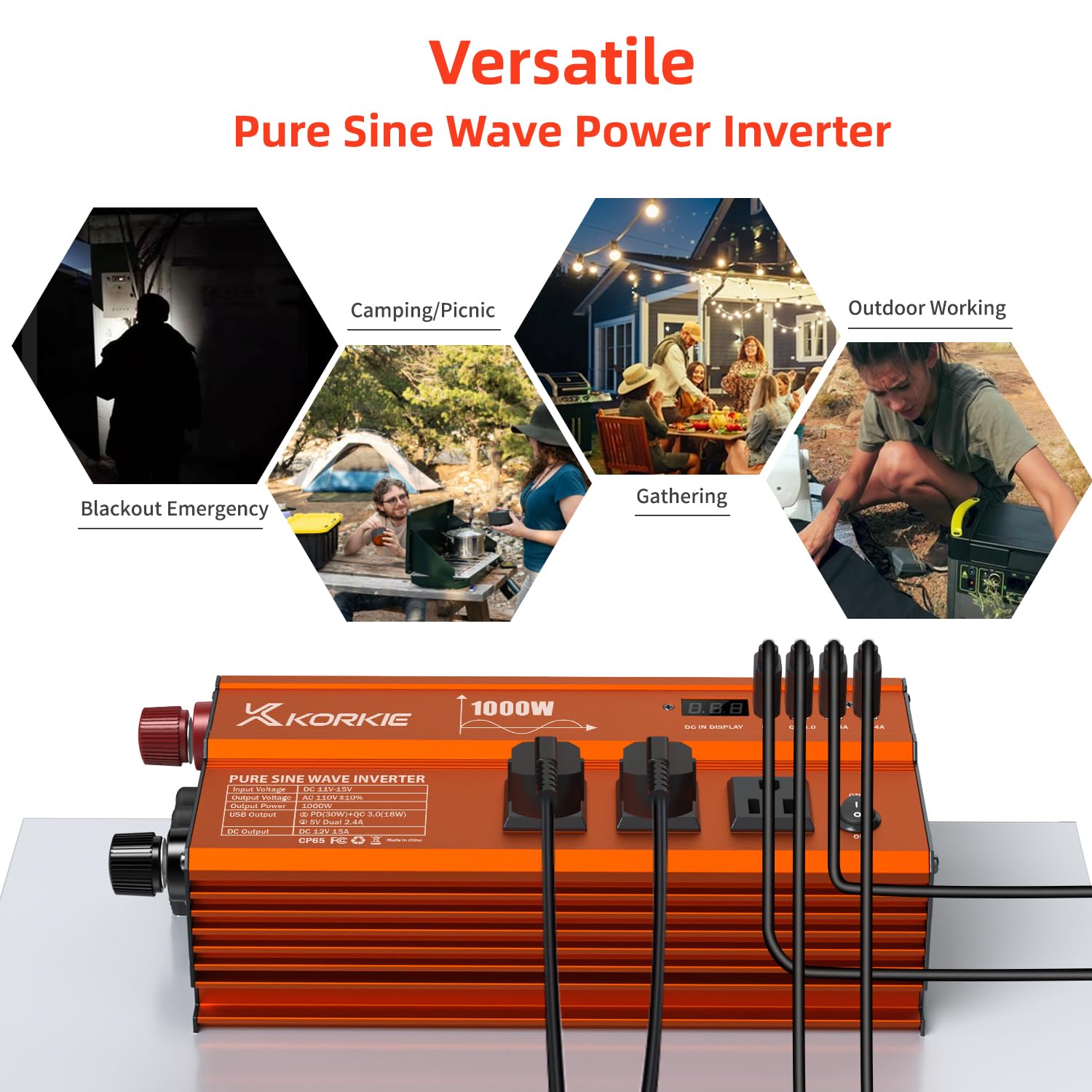 1000W Pure Sine Wave Inverter, Car Power Inverter, 12V Dc To 110V Ac Power Converter, Emergency Power Inverter With Type-C, Dual