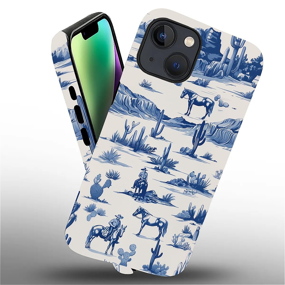 Fkbrcl4U For Iphone 14 Plus Case, Hybrid 2-Layer Silicone Protective Matte Case For Girl Women Western Cowboy Horse Cow Desert C