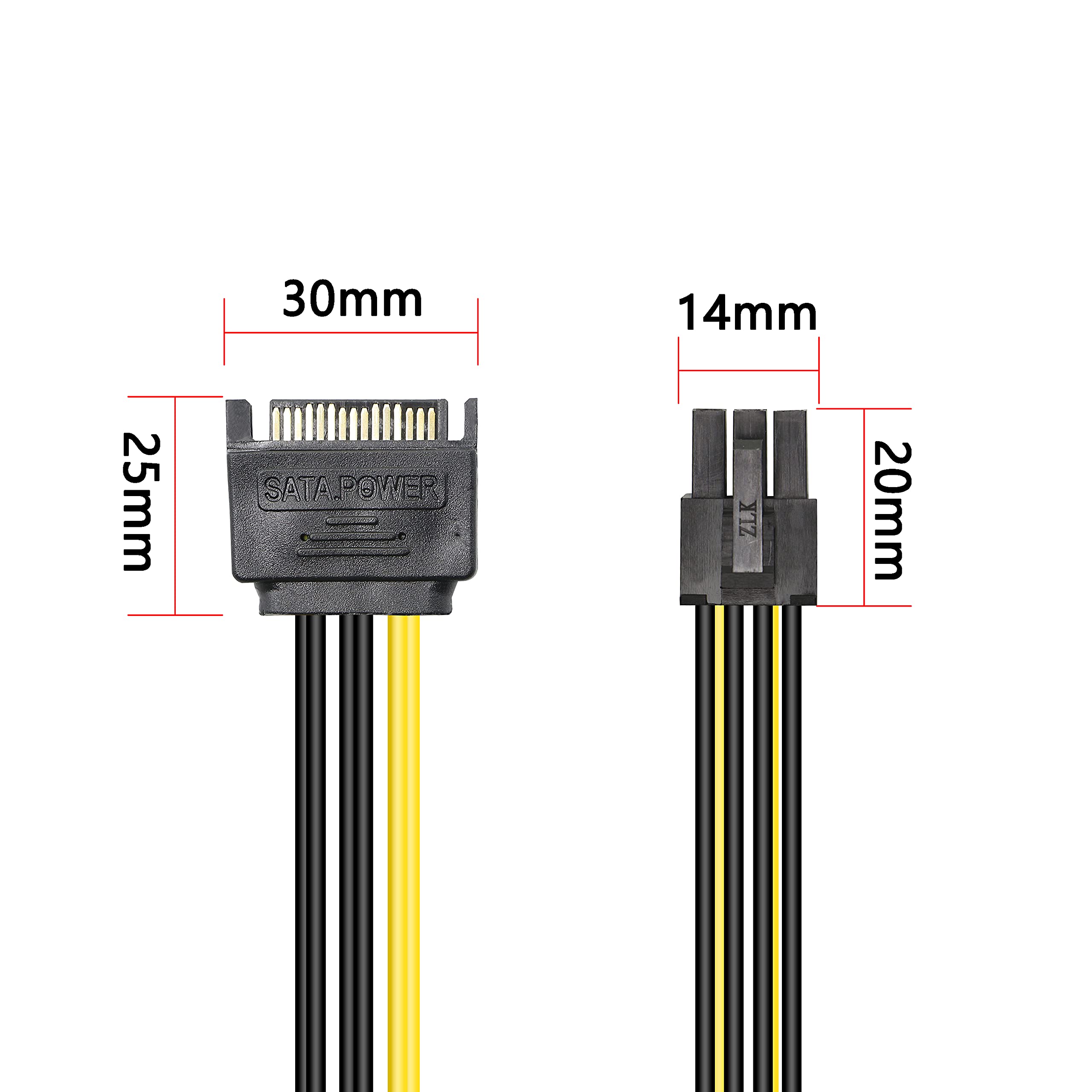 Gelrhonr Sata To 6 Pin Pcie Power Cable,Sata 15 Pin Male To 6 Pin Pci Express Graphics Video Card Power Cable For Host And Graph