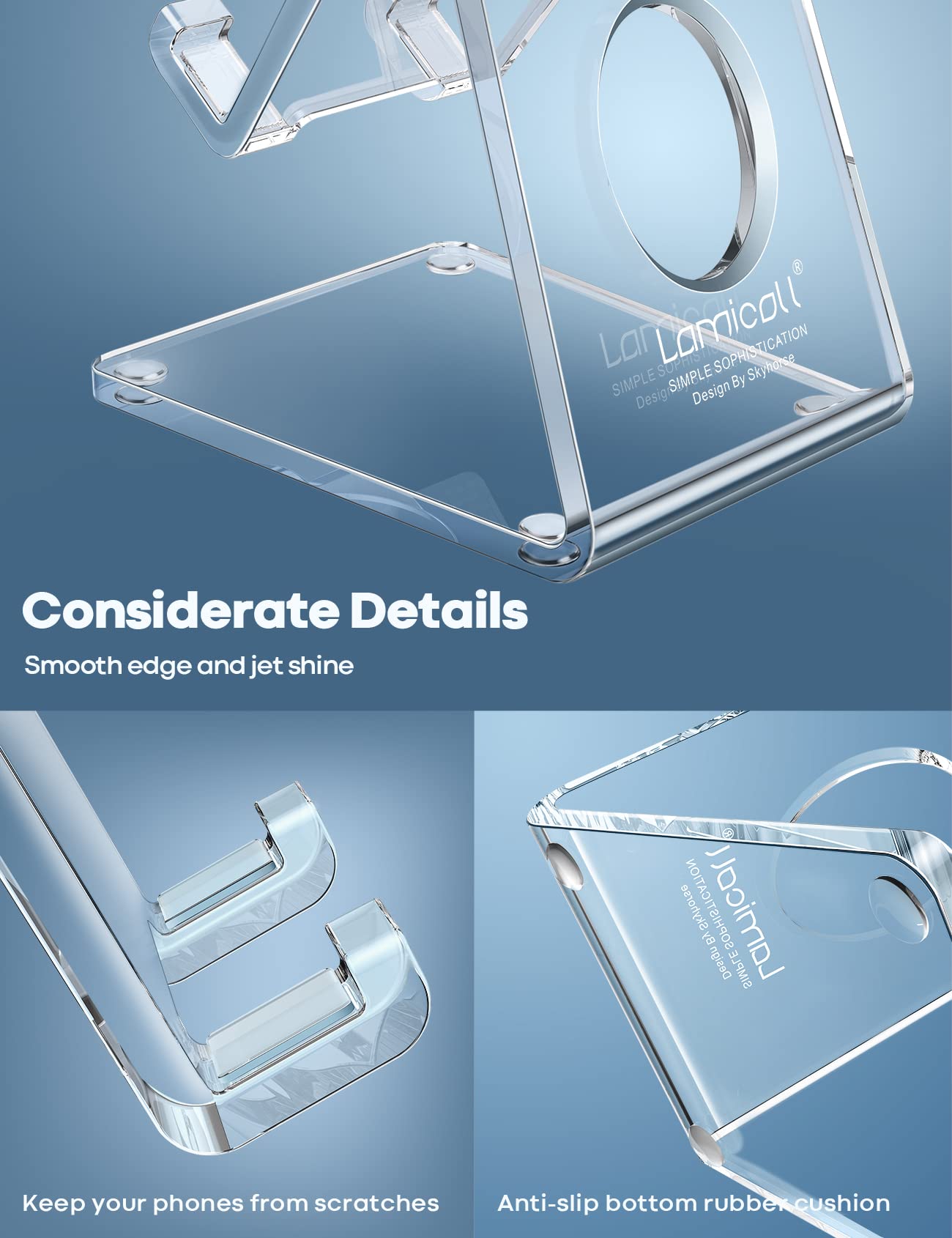 Lamicall Cell Phone Stand, Desk Accessories   Clear Office Cell Phone Holder, Acrylic Phone Stand For Desk, Desktop, Acrylic Off