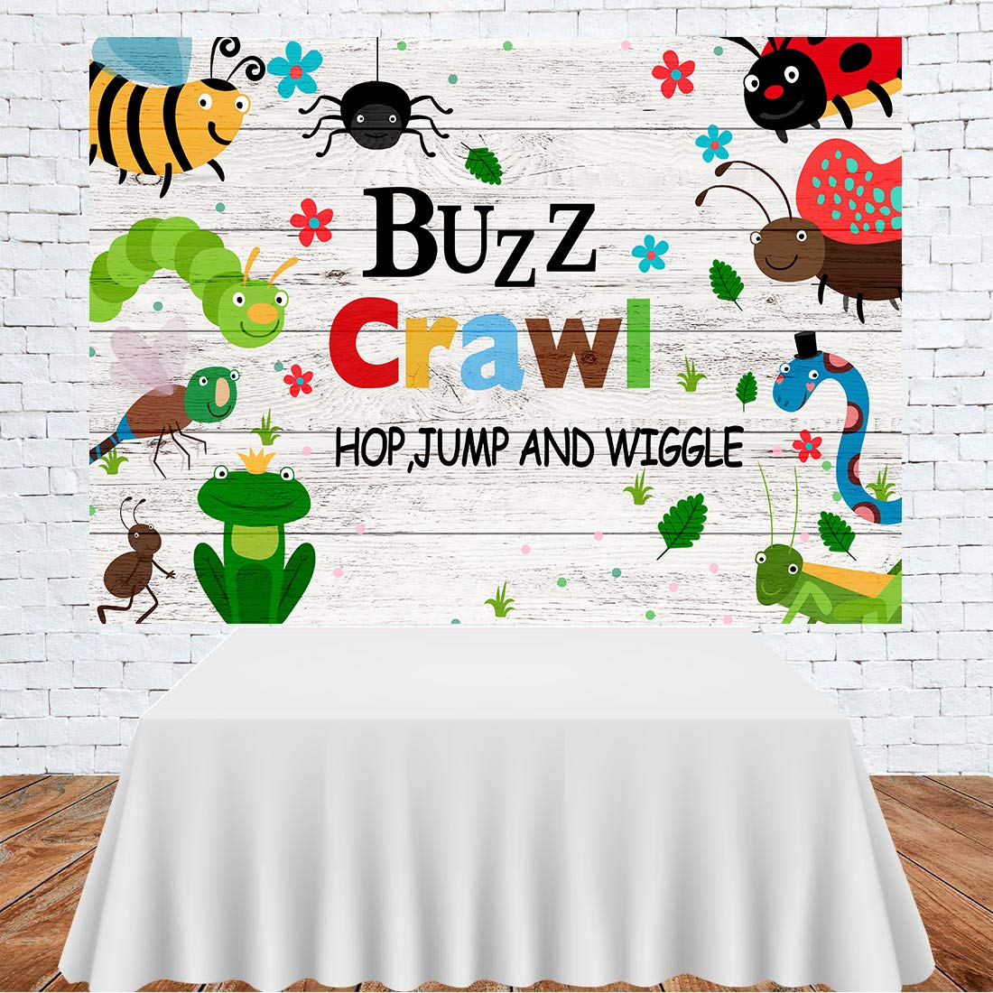 Phmojen 7X5Ft Buzz Crawl Insect Backdrop, Vinyl Hunt Bugs Baby Shower Theme Birthday Party Photography Background, Studio Props