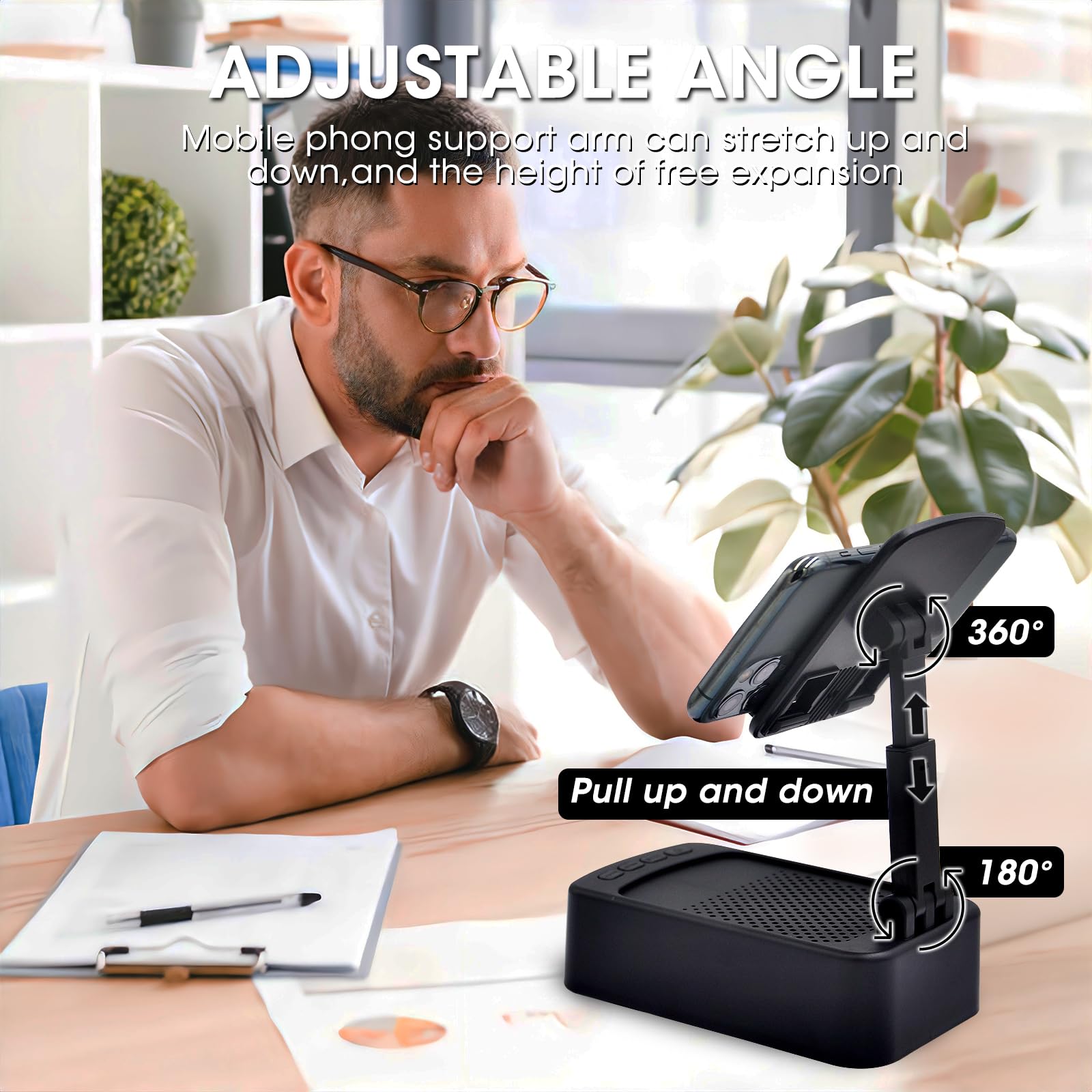Rsuarsua Cell Phone Stand With Bluetooth Speaker Hd Surround Sound Bluetooth Speaker Adjustable Phone Holder Gifts For Women Men