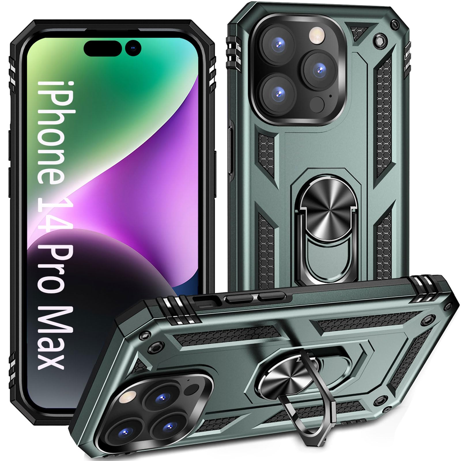 Addit Phone Case For Iphone 14 Pro Max Case Iphone 14 Pro Max Phone Case, With Kickstand Ring, Support Magnet Car Mount, Militar