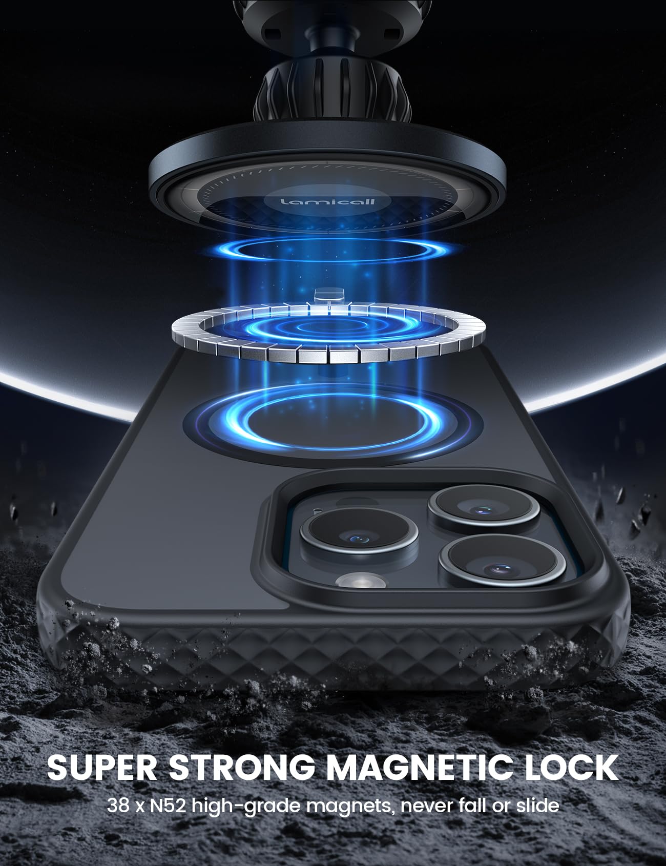 Lamicall Magnetic Case For Iphone 16 Pro, For Magsafe   [Anti Slip Edge] Military Grade Shockproof Protection Translucent Hard S