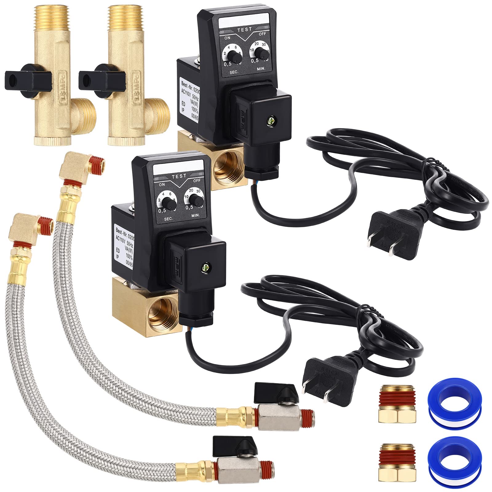 Bonuci 2 Sets Electronic Drain Valve Kit Automatic, 110V Timed Tank Drain Water Valve For Air Compressed (Separating)