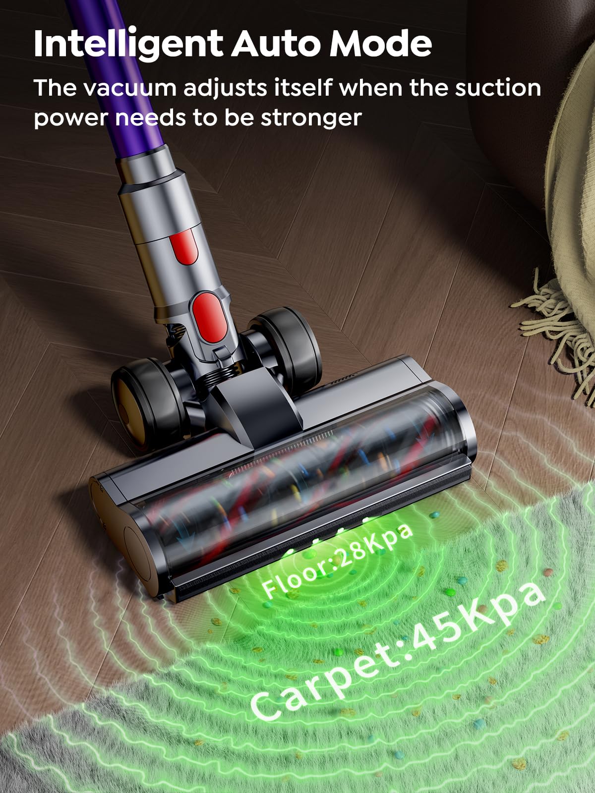 Cordless Vacuum Cleaner, 550W 45Kpa 60 Mins Runtime Vacuum Cleaners For Home, Stick Vacuum With Self Standing, Wall Mount Chargi