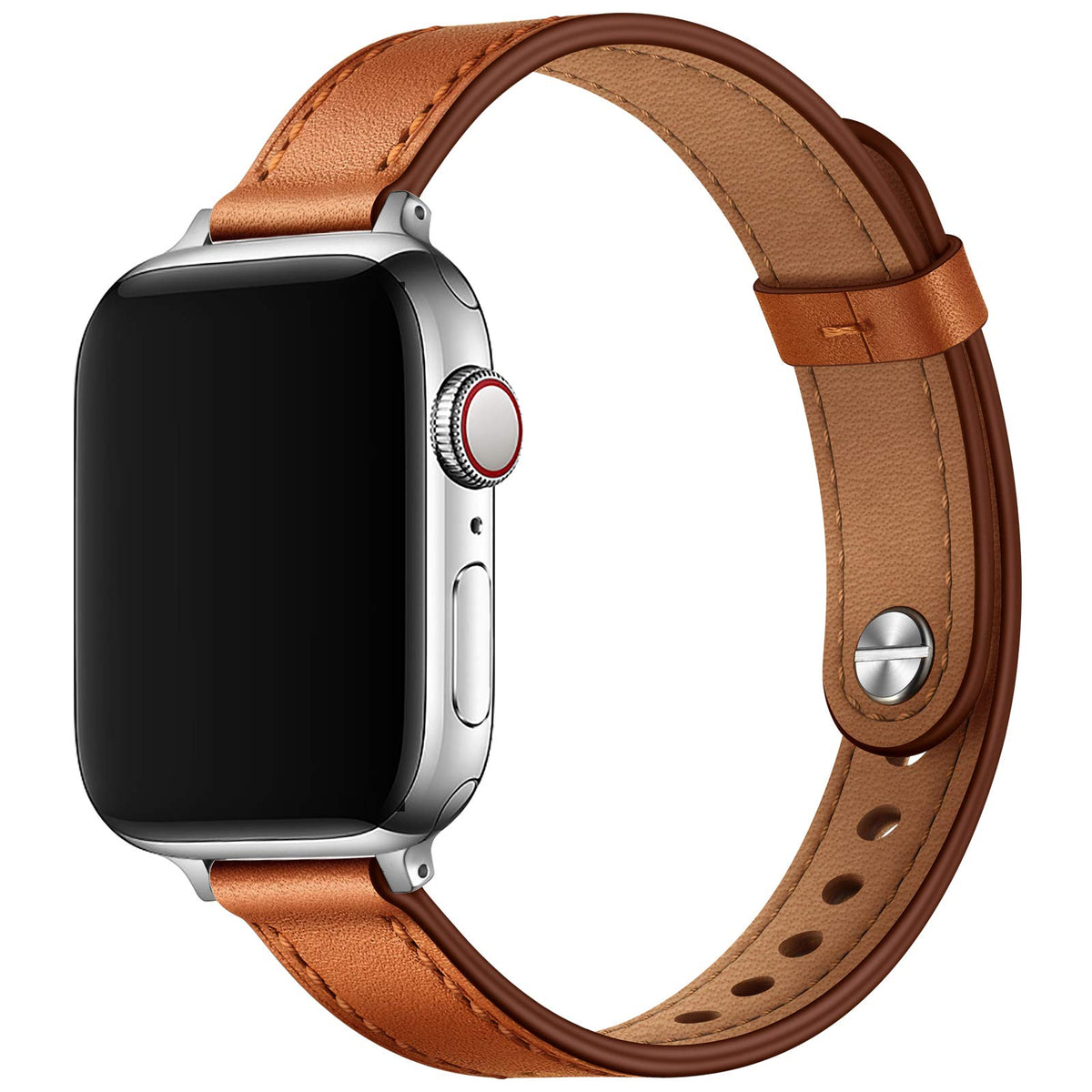 Ouheng Slim Band Compatible With Apple Watch Band 41Mm 40Mm 38Mm, Women Genuine Leather Band Replacement Thin Strap For Iwatch S