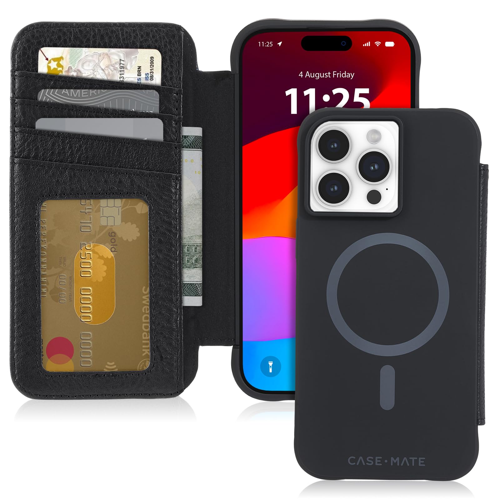 Case Mate Wallet Folio Iphone 15 Pro Max Case   Black [12Ft Drop Protection] [Compatible With Magsafe] Magnetic Flip Folio Cover