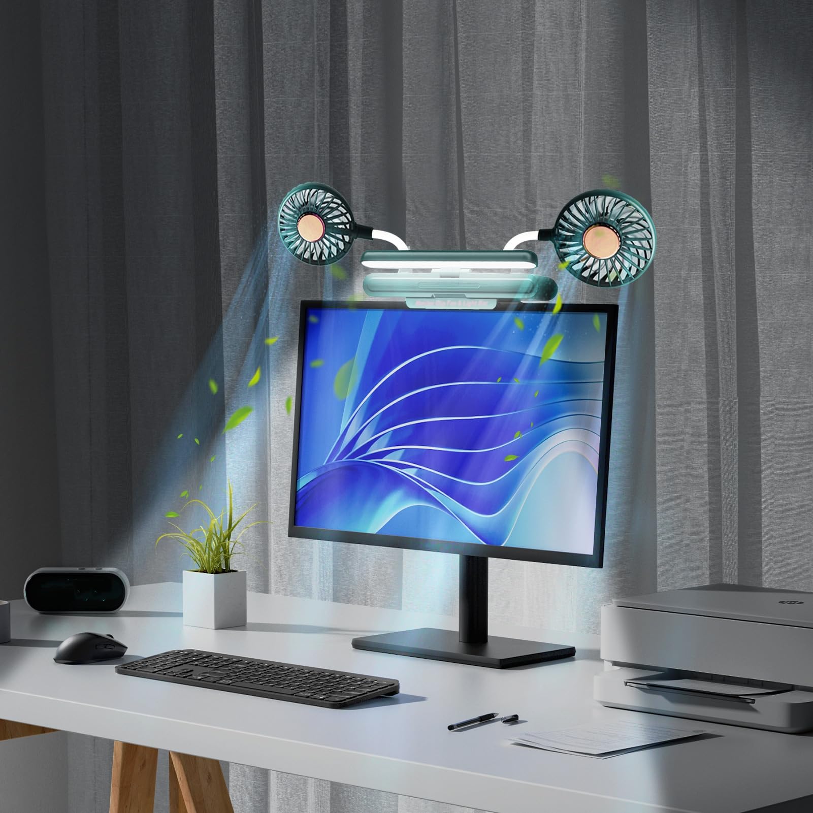 Monitor Lamp Light Bar With Fan Two Head Personal Cooling Fan Monitor Clip Quiet Usb Fan Flip Open Light, Level 3 Brightness Lig