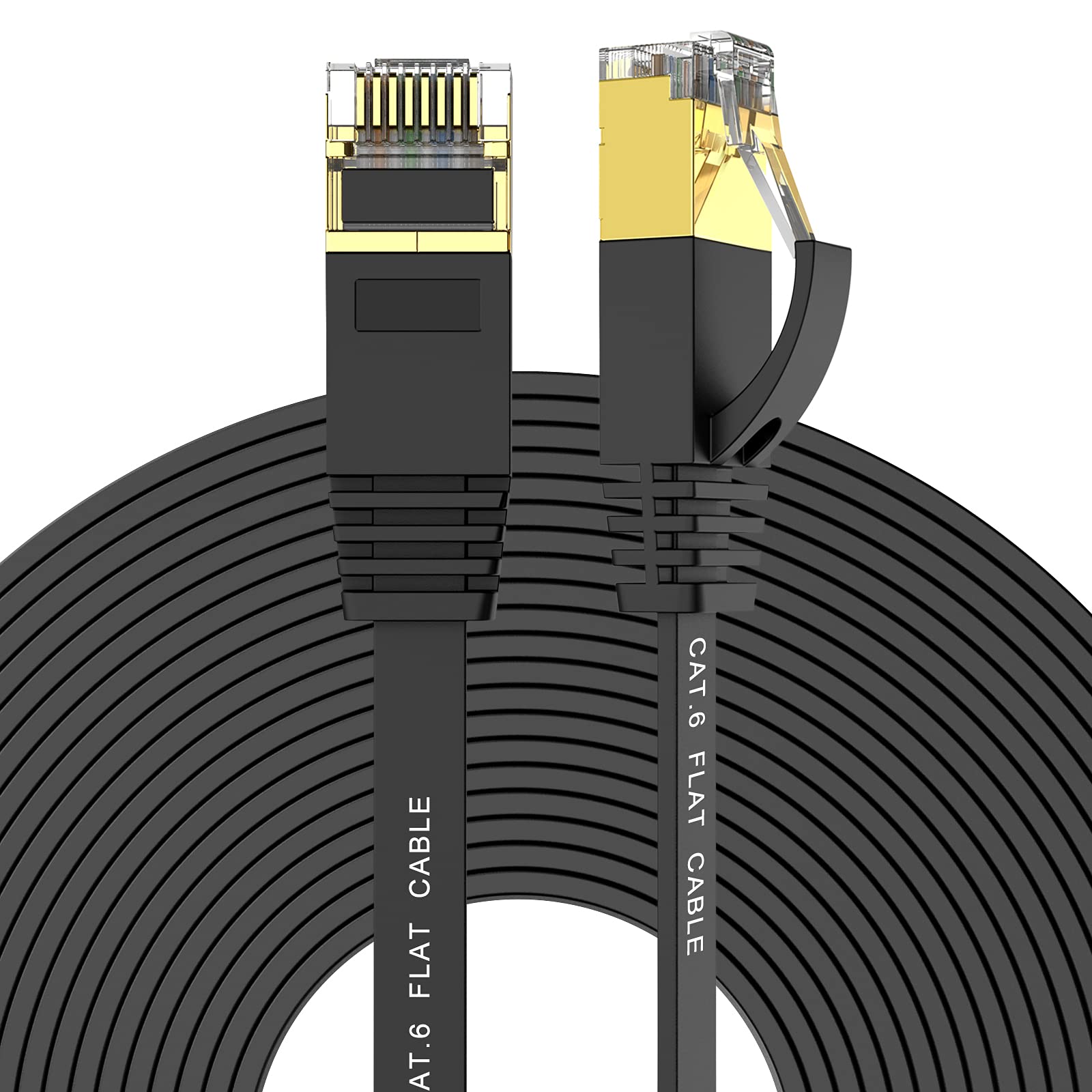 Ercielook Ethernet Cable 50 Ft High Speed, Cat 6 Flat Network Cable With Rj45 Connectors, Long Lan Cable With Clips Black 15M