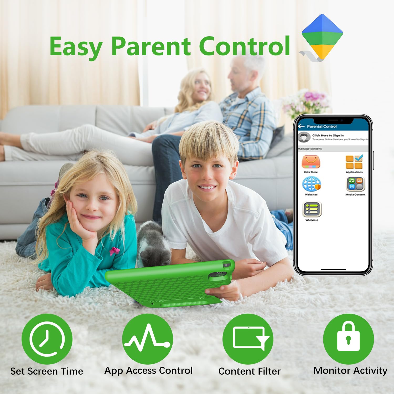 Itdulcet Kids Tablet, 10 Inch Android 14 Tablet For Kids, 8Gb Ram 64Gb Rom Octa-Core Fast-Charging Battery Toddler Tablets With