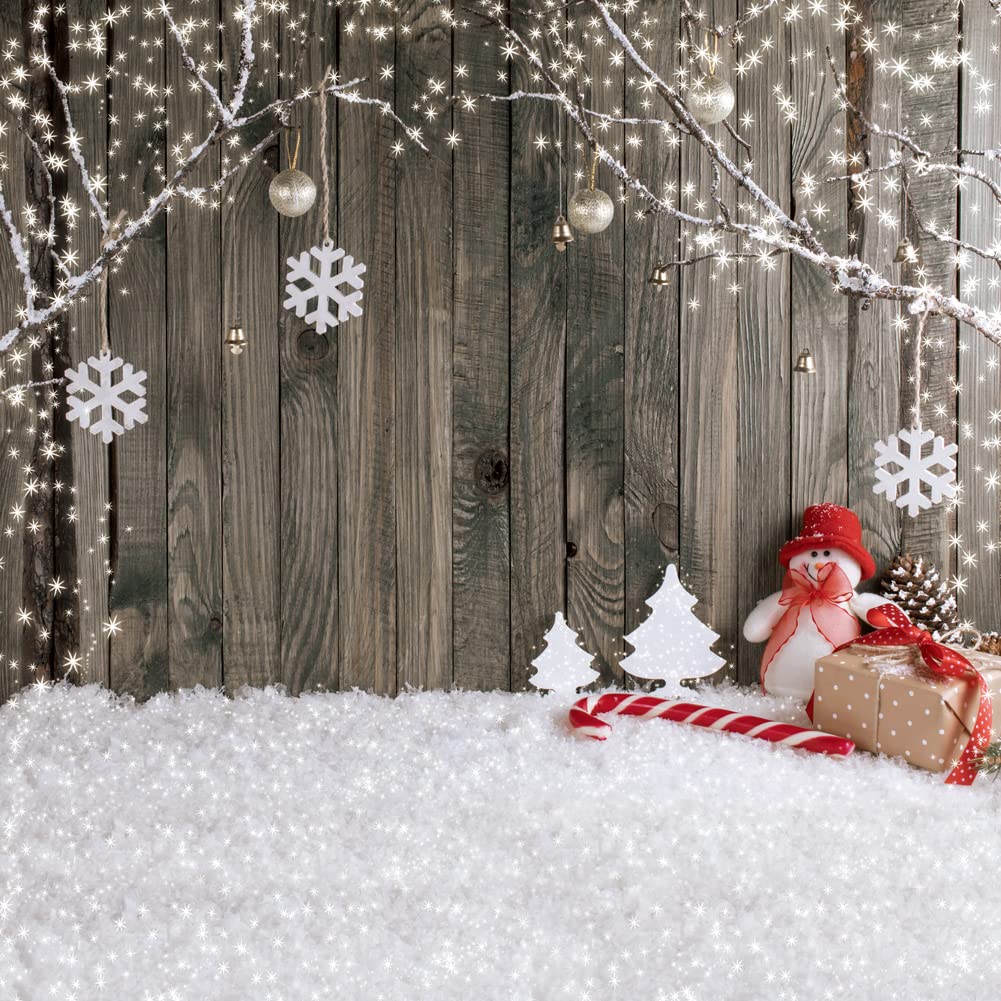 LYWYGG 6X6FT Christmas Backdrop Snow Floor Photo Backgrounds Wooden Wall Photography Backdrops for Child CP-70-0606